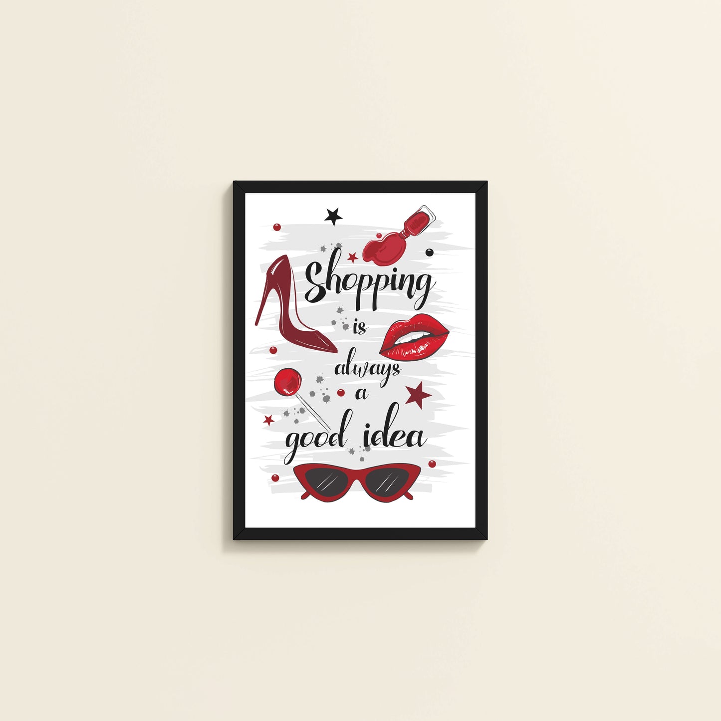 Wall View of Shopaholic Mood – Fashion Wall Art Frame in Black Color Frame