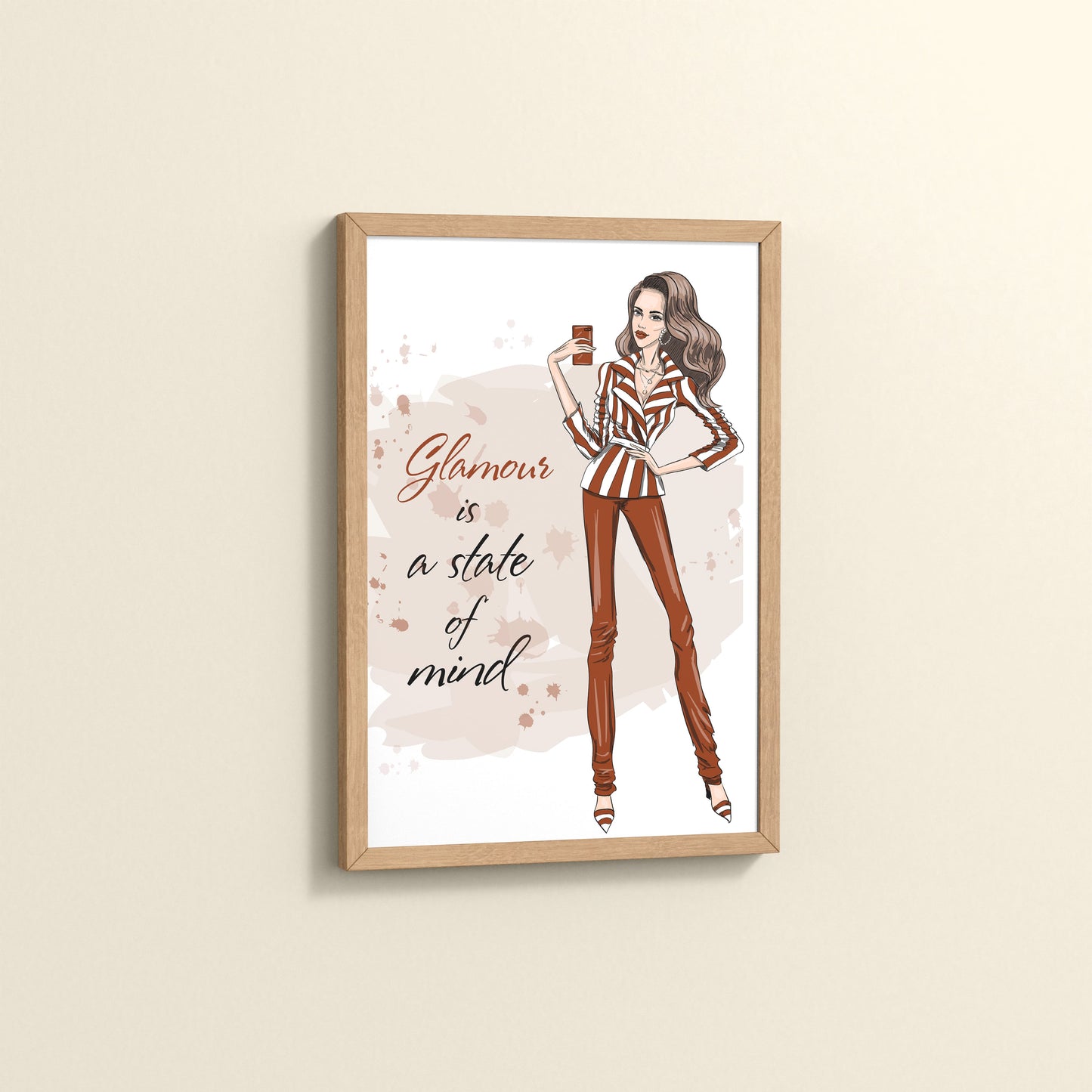 Side View of Glamour is a State of Mind – Fashion Wall Frame in Natrual Color Frame