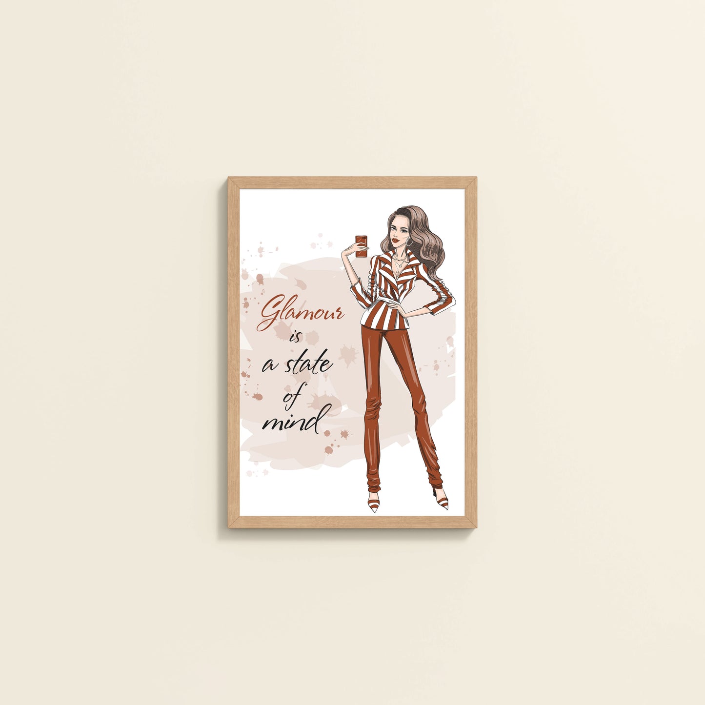 Wall View of Glamour is a State of Mind – Fashion Wall Frame in Natrual Color Frame