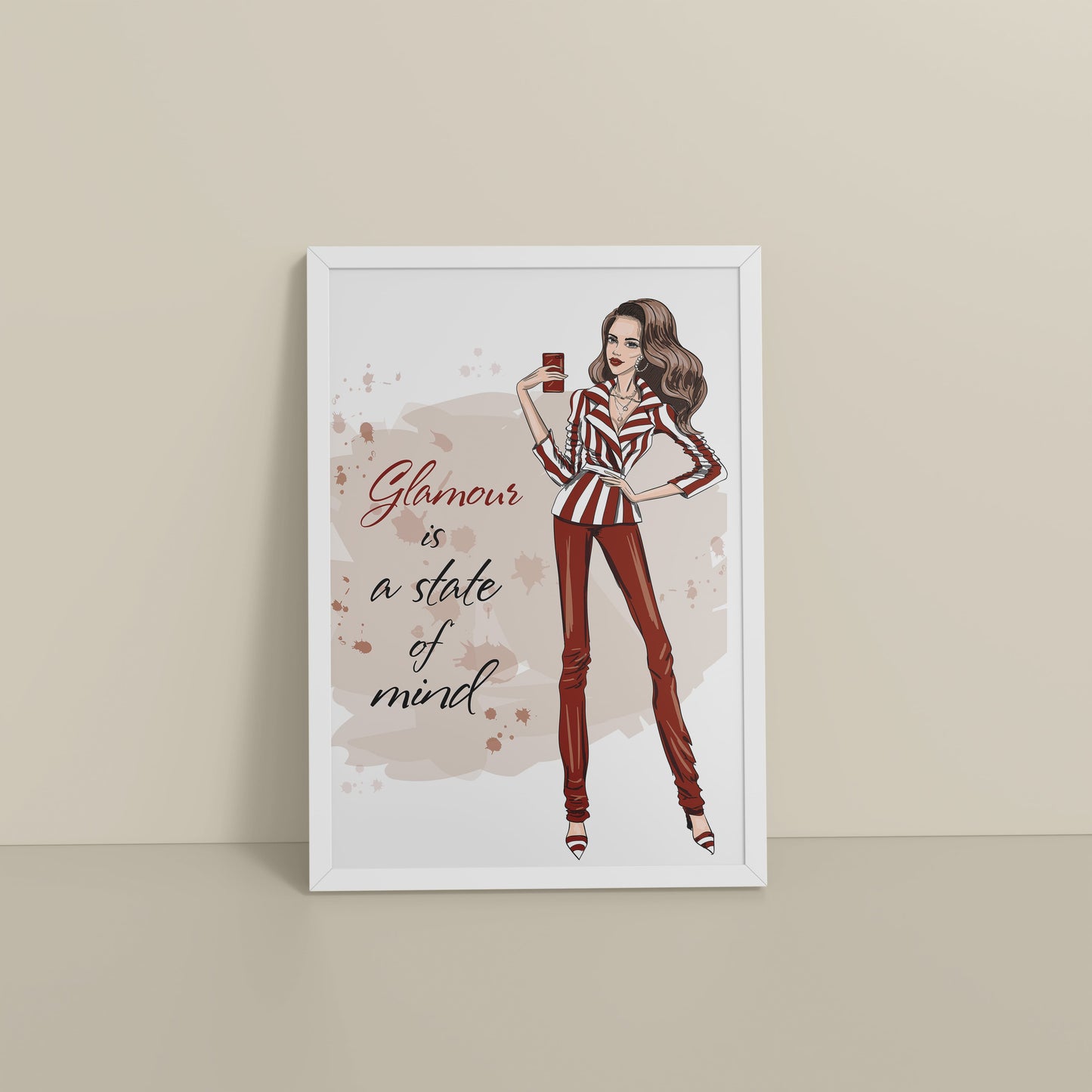 Floor View of Glamour is a State of Mind – Fashion Wall Frame in White Color Frame