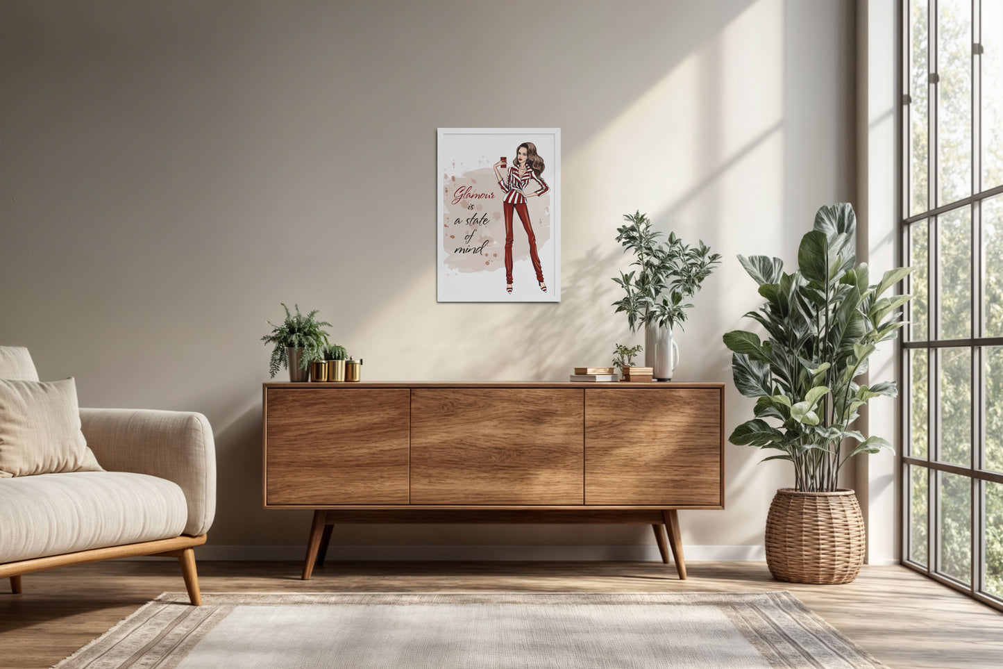 Living Room Cabinet Preview of Glamour is a State of Mind – Fashion Wall Frame in White Color Frame
