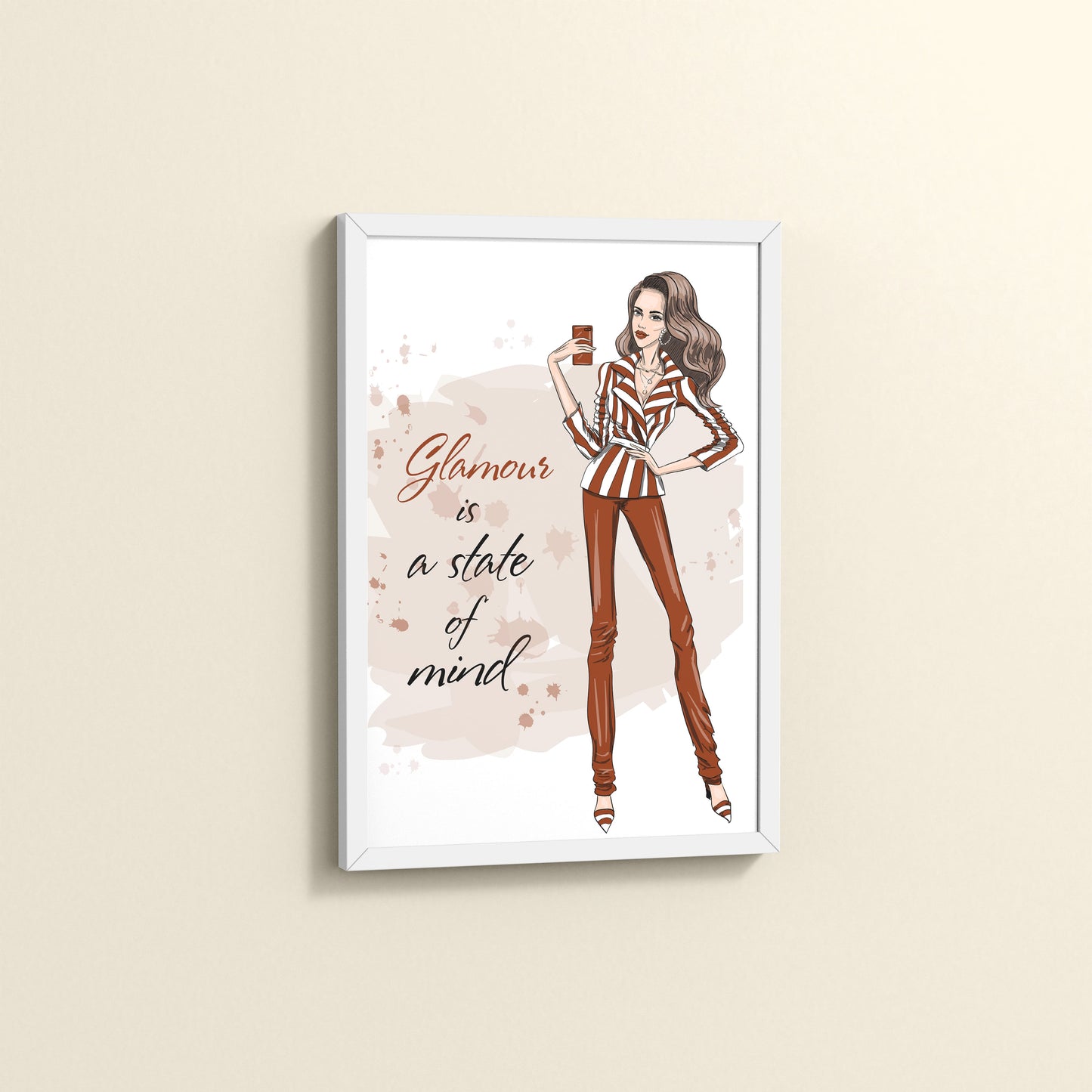 Side View of Glamour is a State of Mind – Fashion Wall Frame in White Color Frame