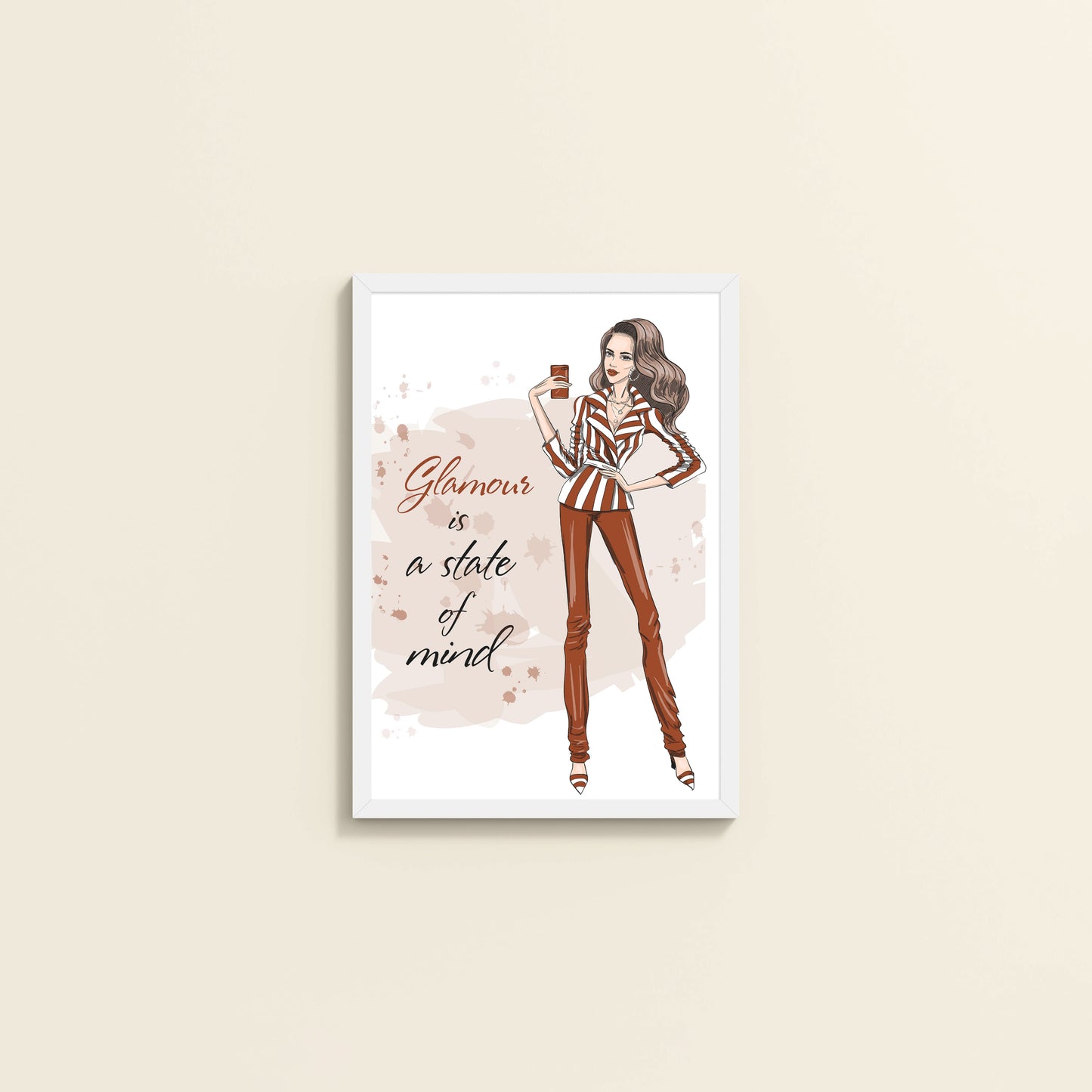 Wall View of Glamour is a State of Mind – Fashion Wall Frame in White Color Frame