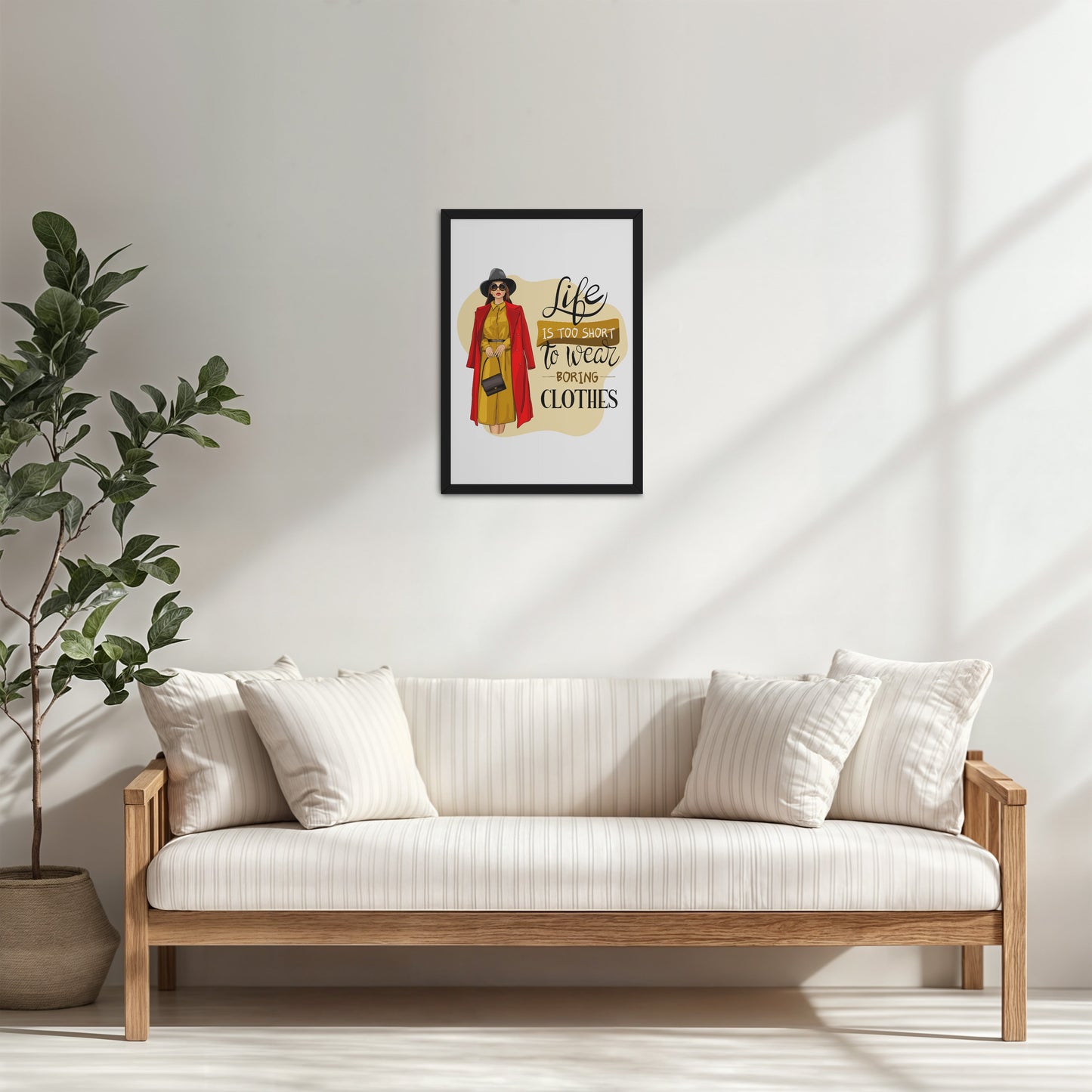 Living Room Cabinet Table Preview of Life’s Too Short – Wear Your Mood Fashion Wall Decor in Black Color Frame