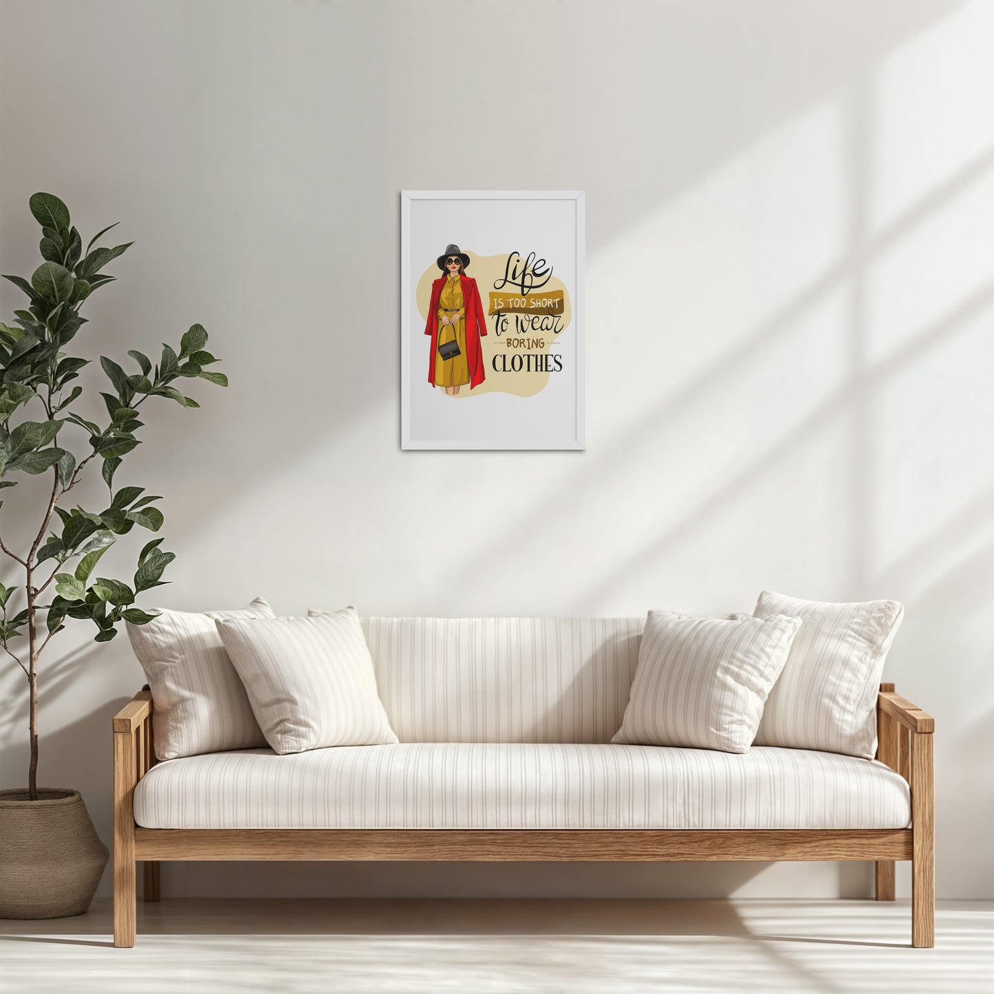 Living Room Cabinet Table Preview of Life’s Too Short – Wear Your Mood Fashion Wall Decor in White Color Frame