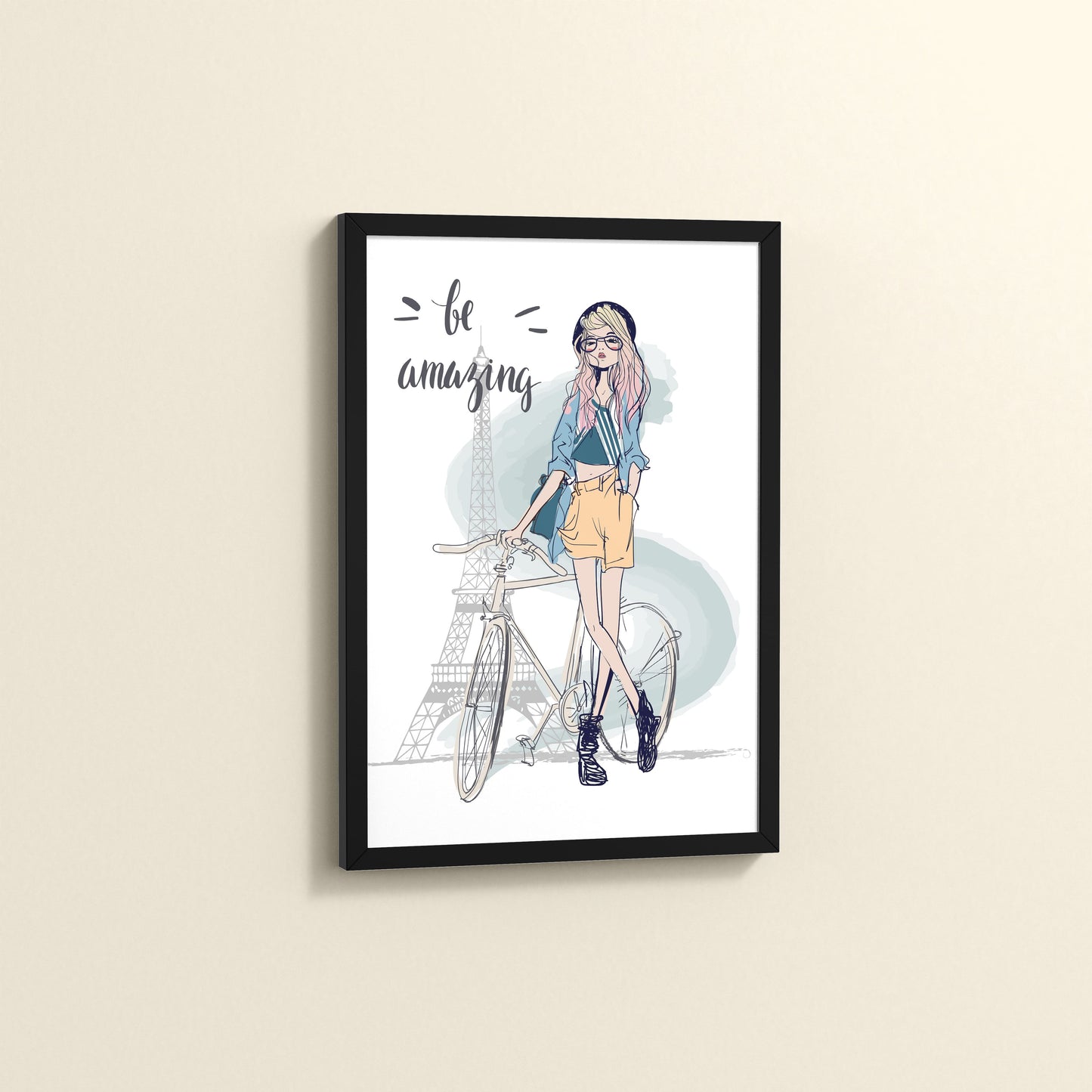 Side View of Sunny Days – Girl with Bicycle Photo Frame in Black Color Frame