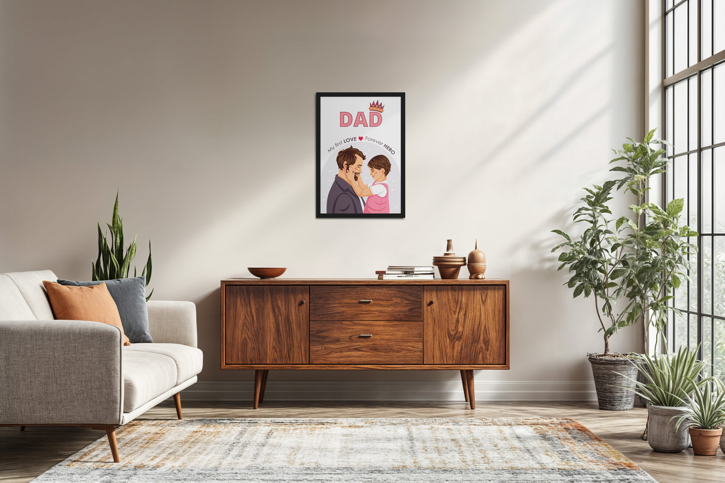 Living Room Sofa Preview of My First Love, Forever Hero – Dad Wall Art in Black Color Frame