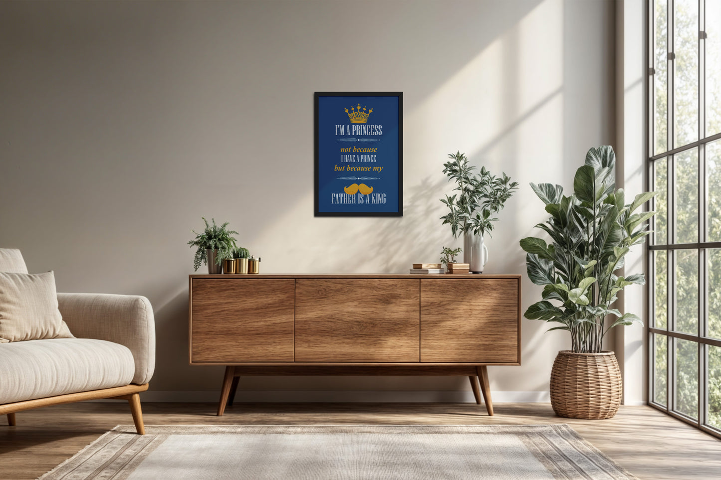 Living Room Cabinet Preview of Daughter of a King – Princess Wall Art in Black Color Frame