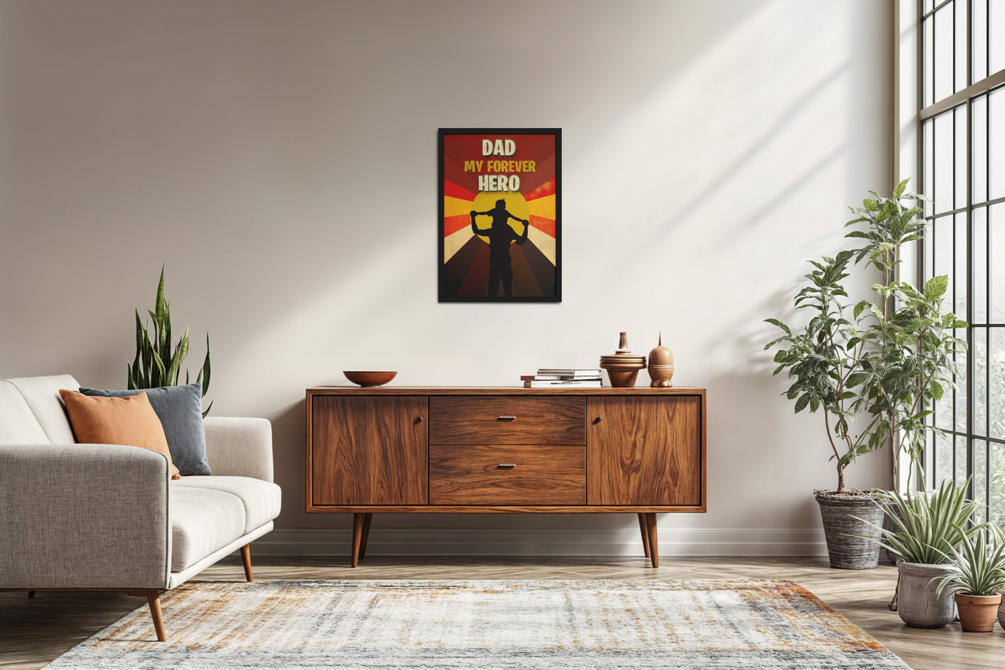 Living Room Sofa Preview of My Forever Hero – Dad Wall Art Frame in Black Color Frame