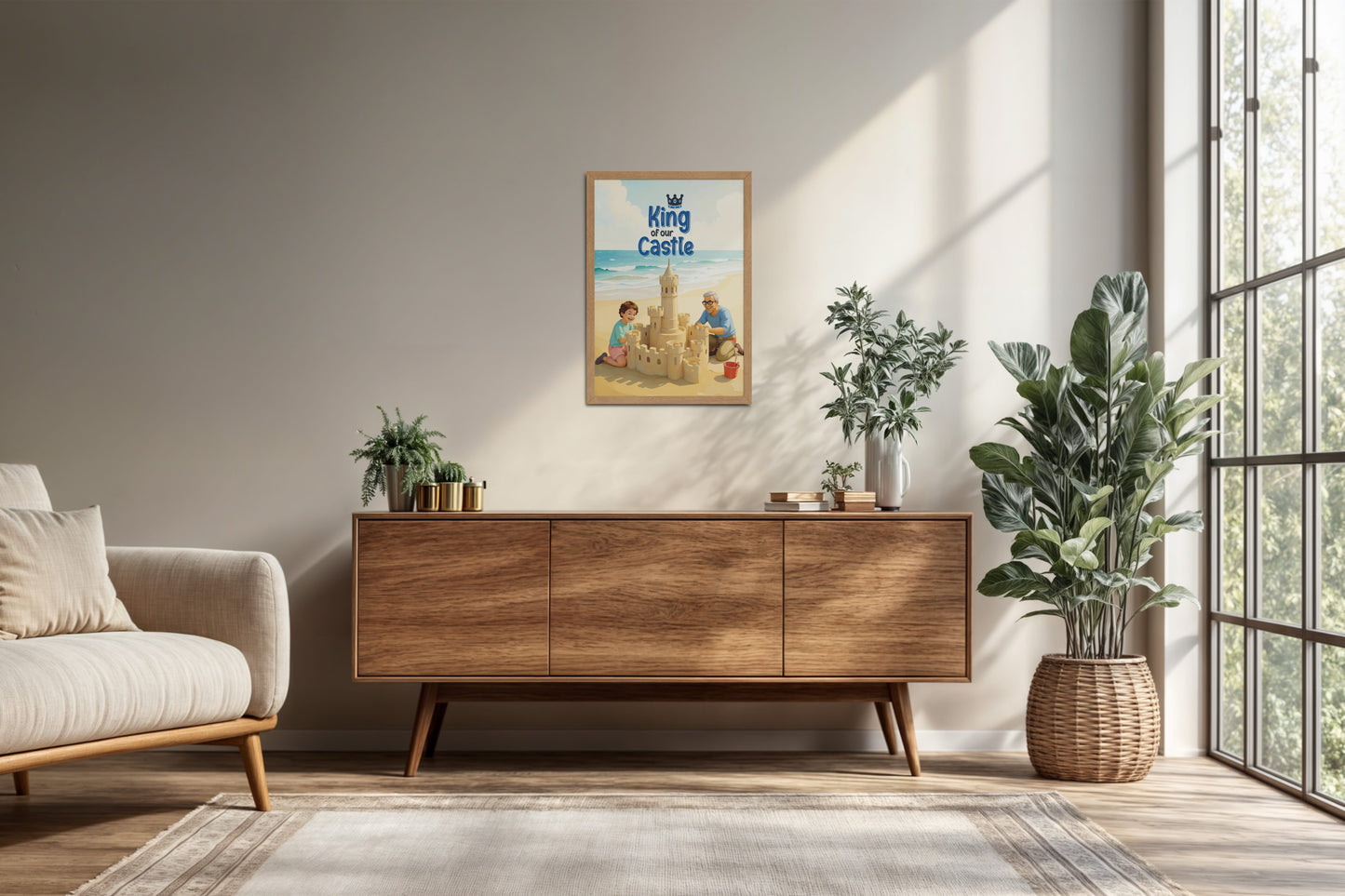 Living Room Cabinet Preview of King of Our Castle – DAD Wall Art in Natrual Color Frame