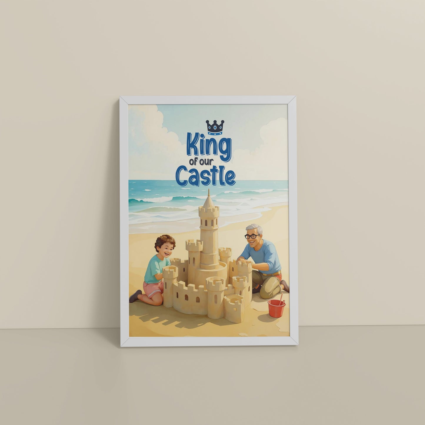 Floor View of King of Our Castle – DAD Wall Art in White Color Frame