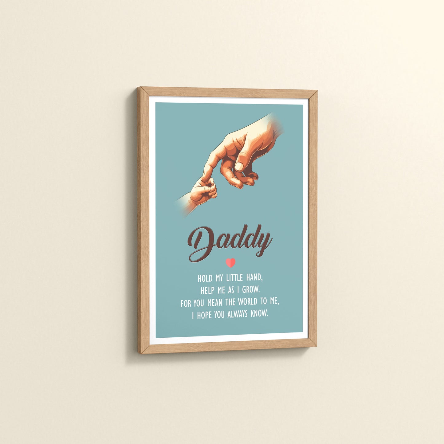 Side View of Hold My Hand, Daddy – Father-Child Wall Art in Natrual Color Frame