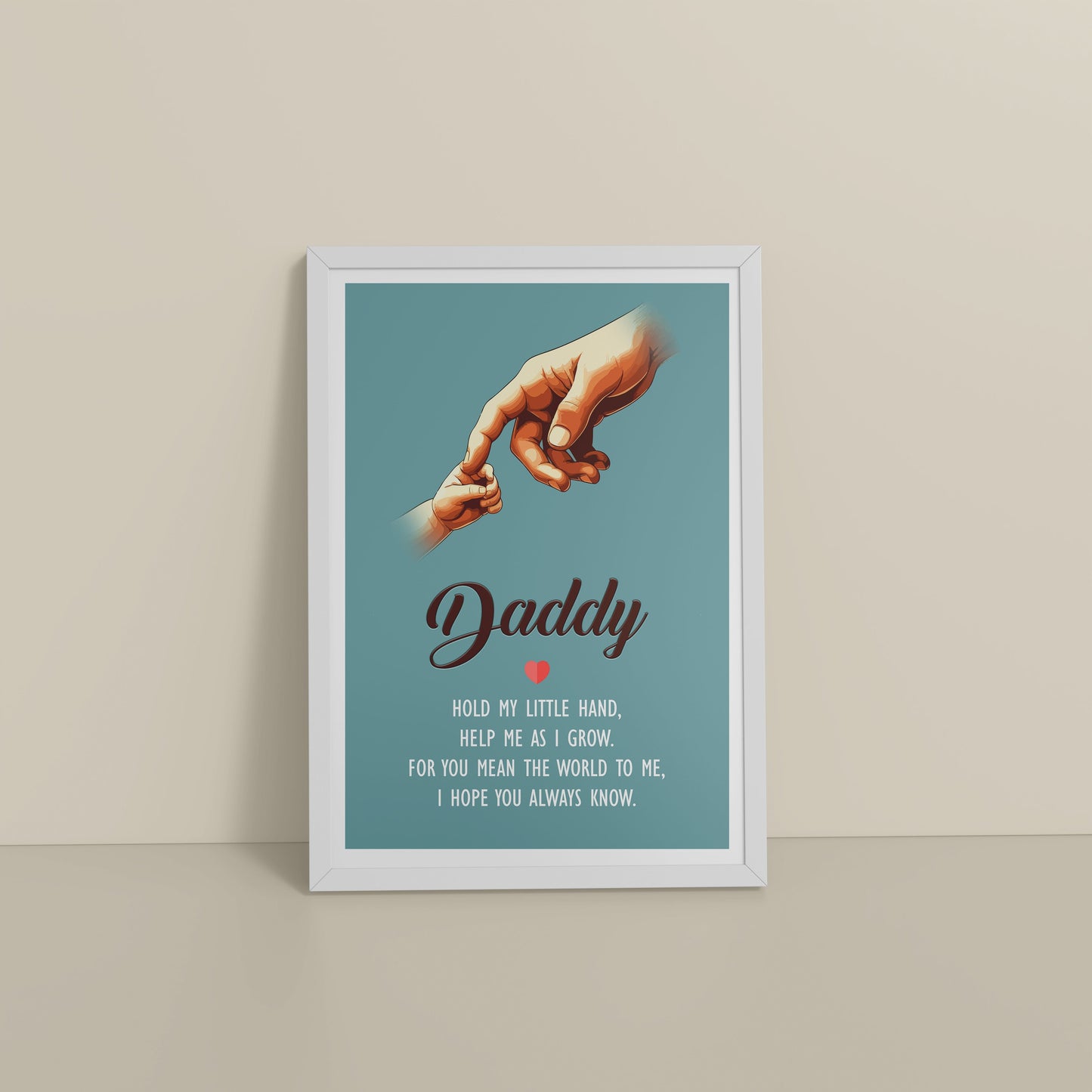 Floor View of Hold My Hand, Daddy – Father-Child Wall Art in White Color Frame