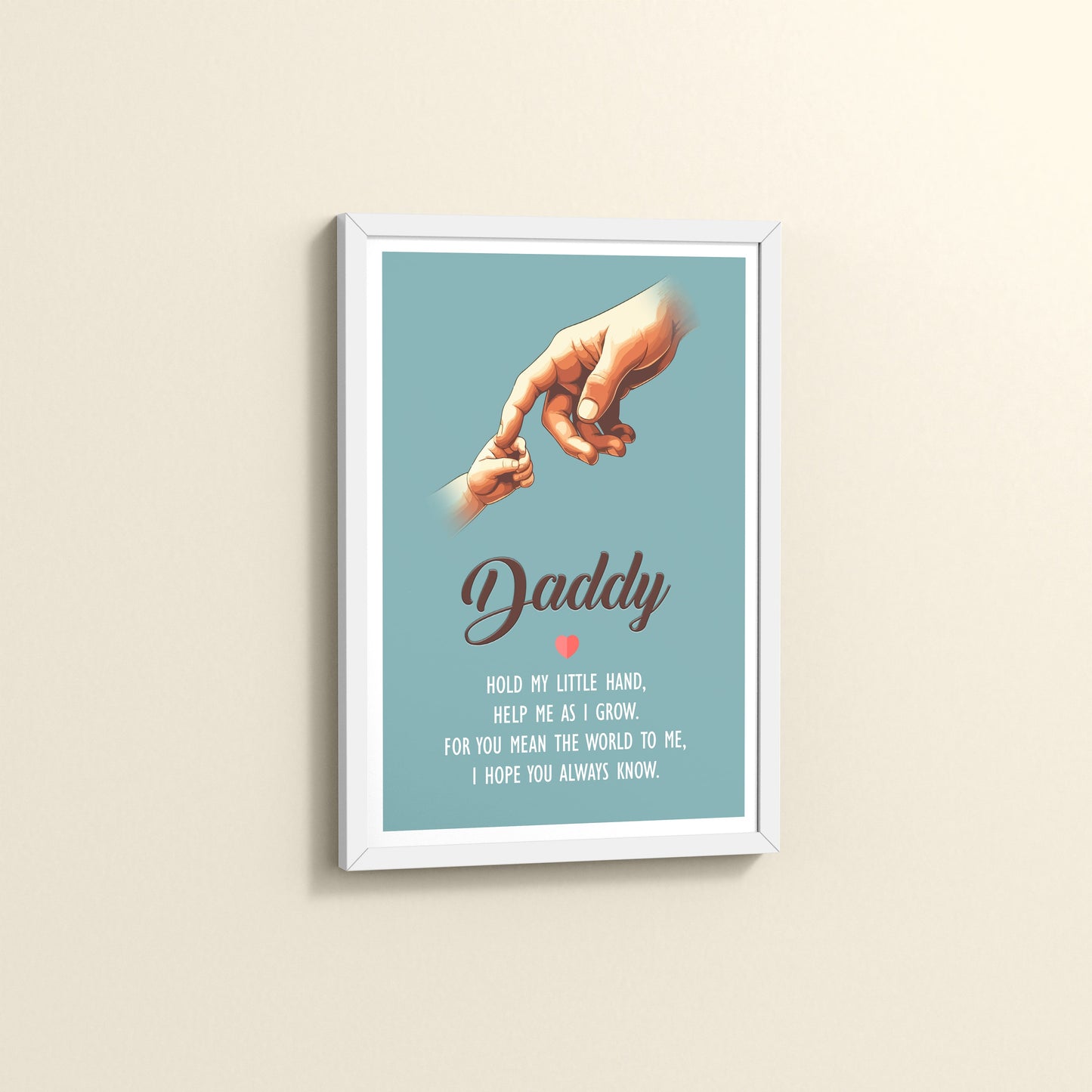 Side View of Hold My Hand, Daddy – Father-Child Wall Art in White Color Frame