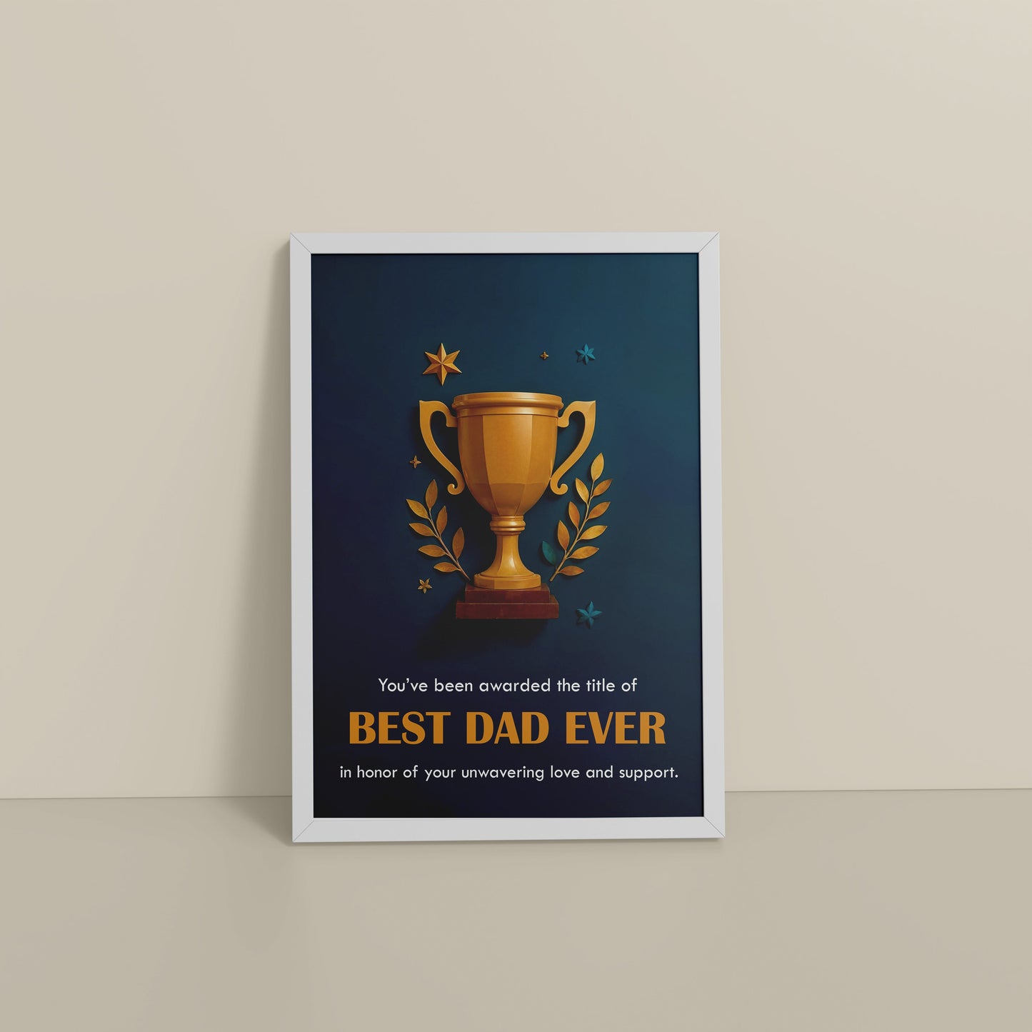 Floor View of Best Dad Ever – Officially Awarded Wall Art in White Color Frame