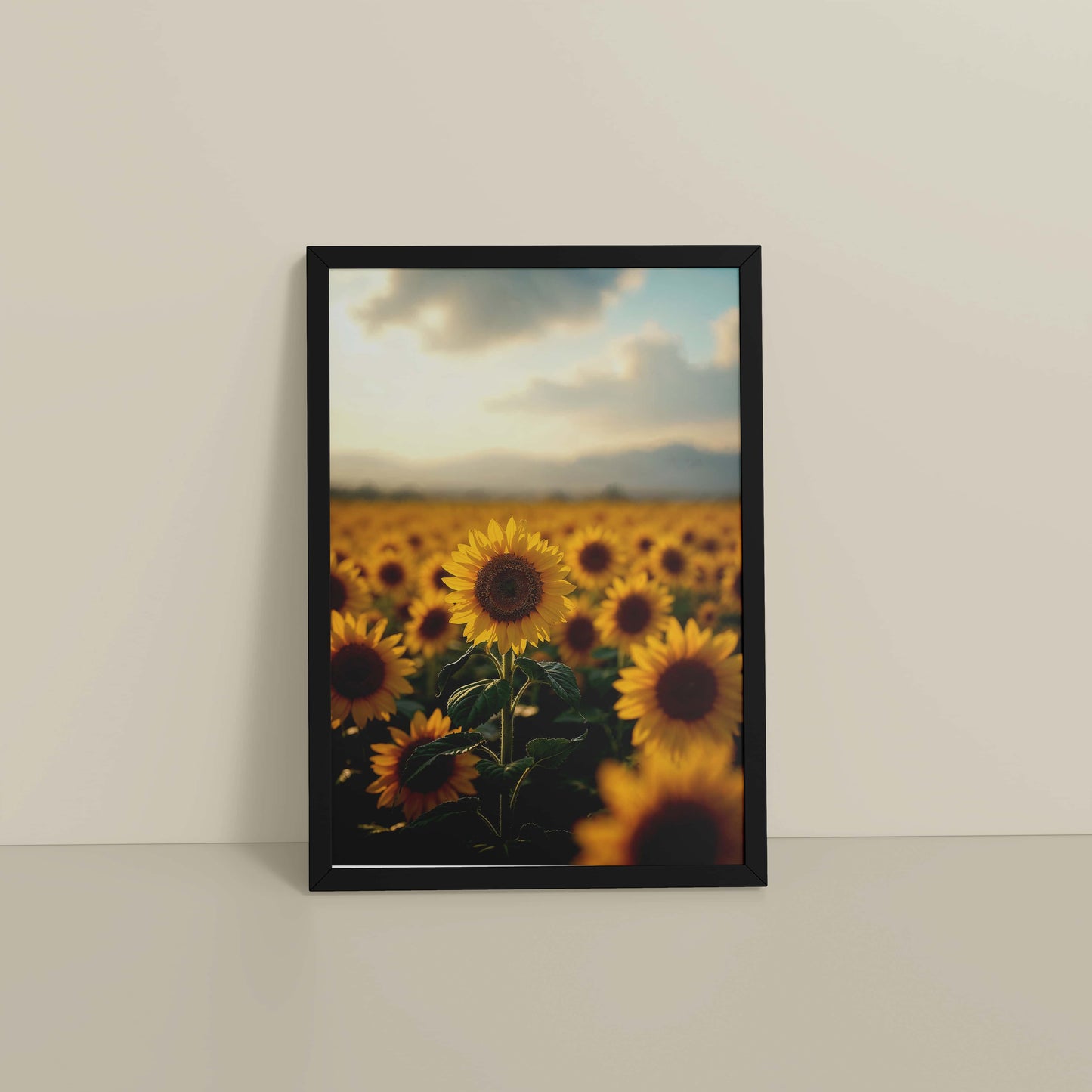 Floor View of Golden Bloom – Sunflowers Wall Art Frame in Black Color Frame