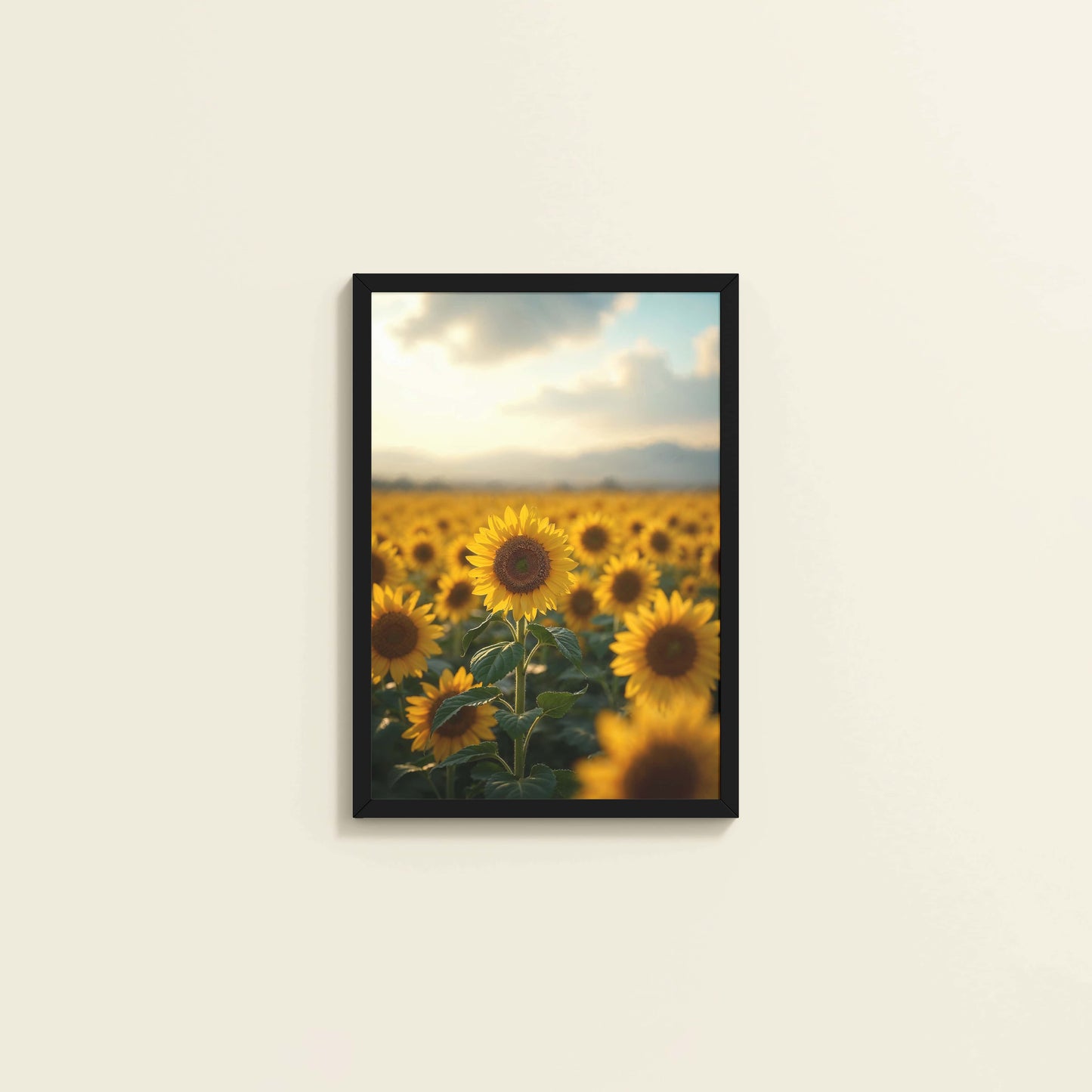 Wall View of Golden Bloom – Sunflowers Wall Art Frame in Black Color Frame