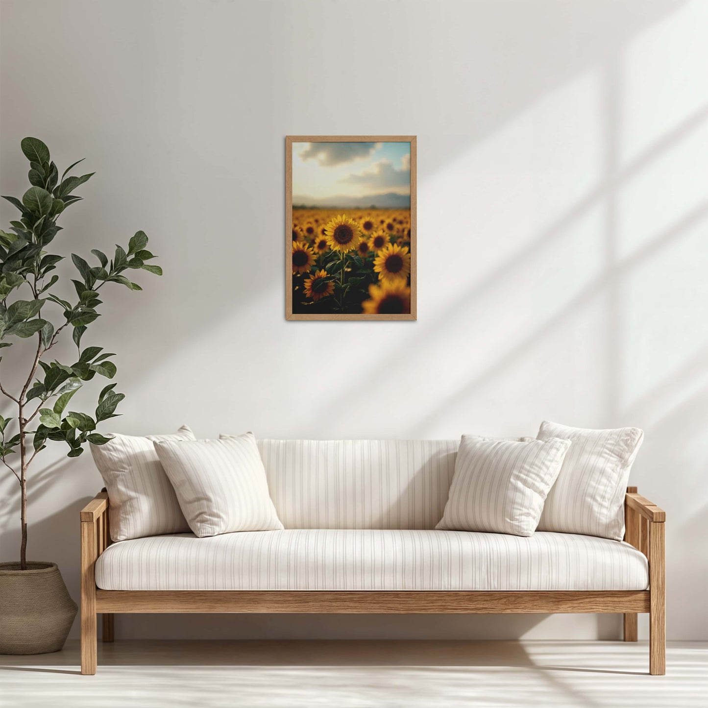 Living Room Cabinet Table Preview of Golden Bloom – Sunflowers Wall Art Frame in Natrual Color Frame