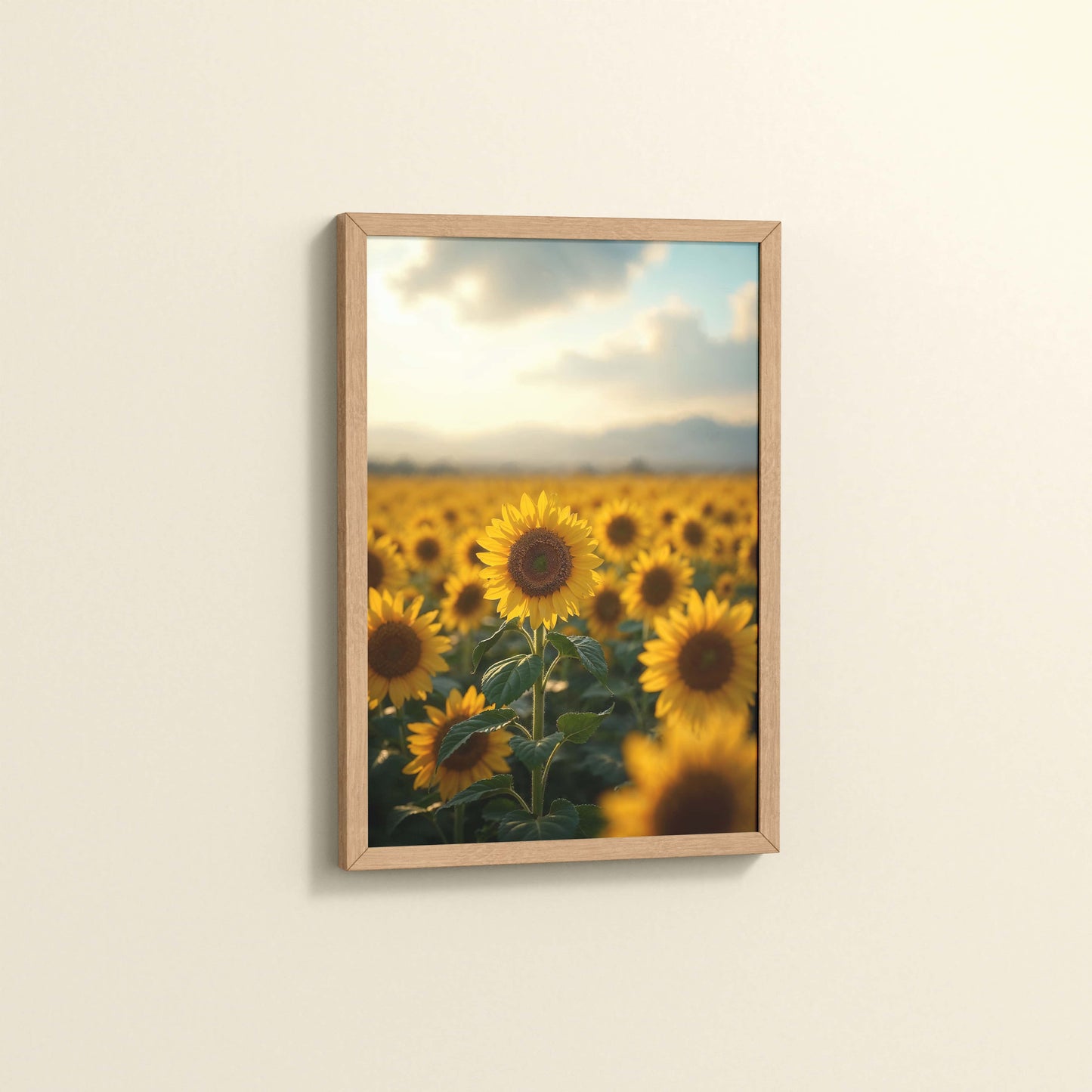 Side View of Golden Bloom – Sunflowers Wall Art Frame in Natrual Color Frame