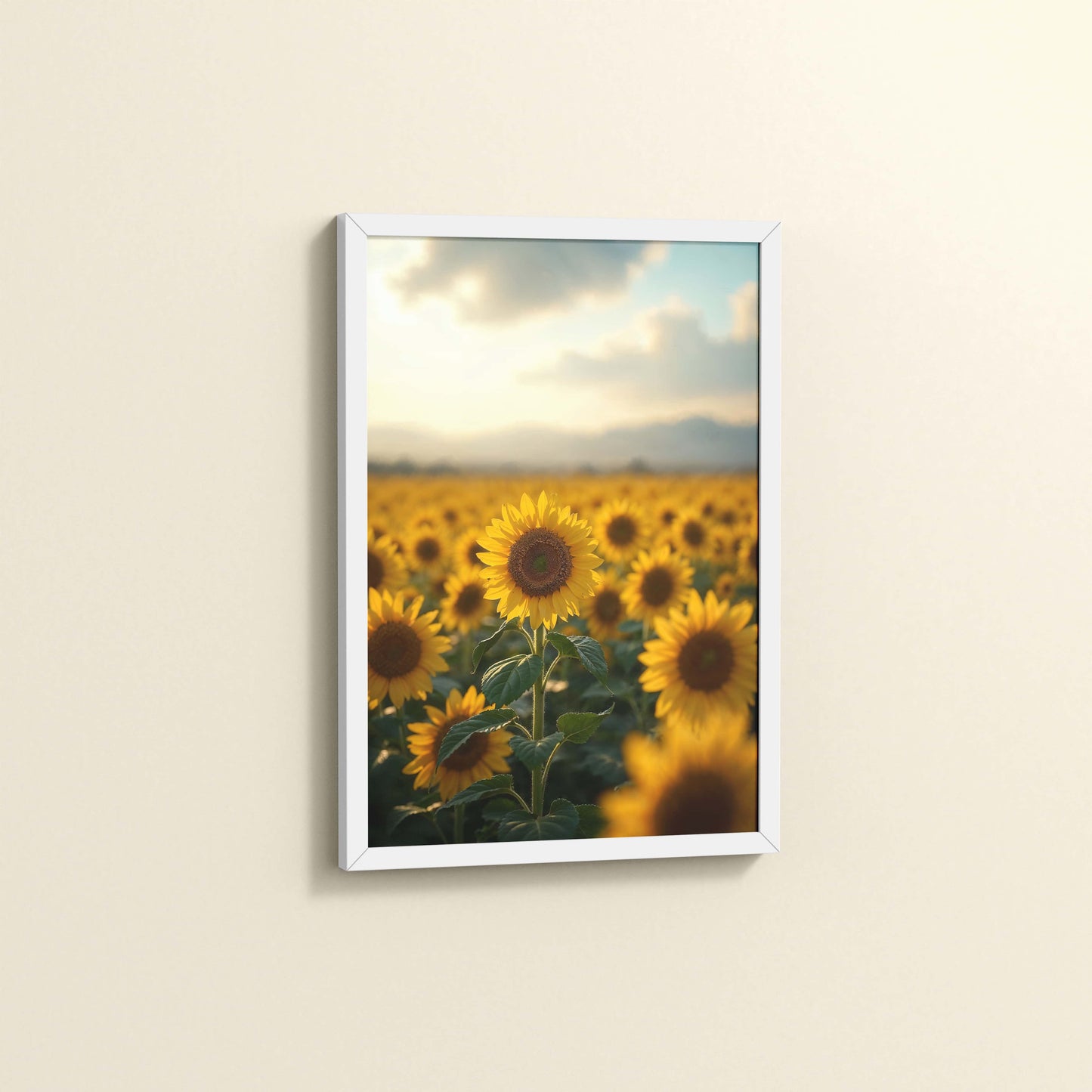 Side View of Golden Bloom – Sunflowers Wall Art Frame in White Color Frame
