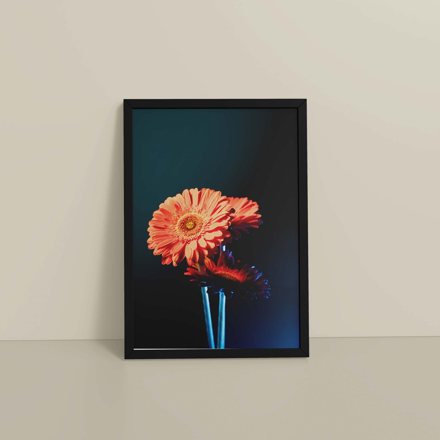 Floor View of Orange Charm – Daisy Flower Photo Frame Decor in Black Color Frame