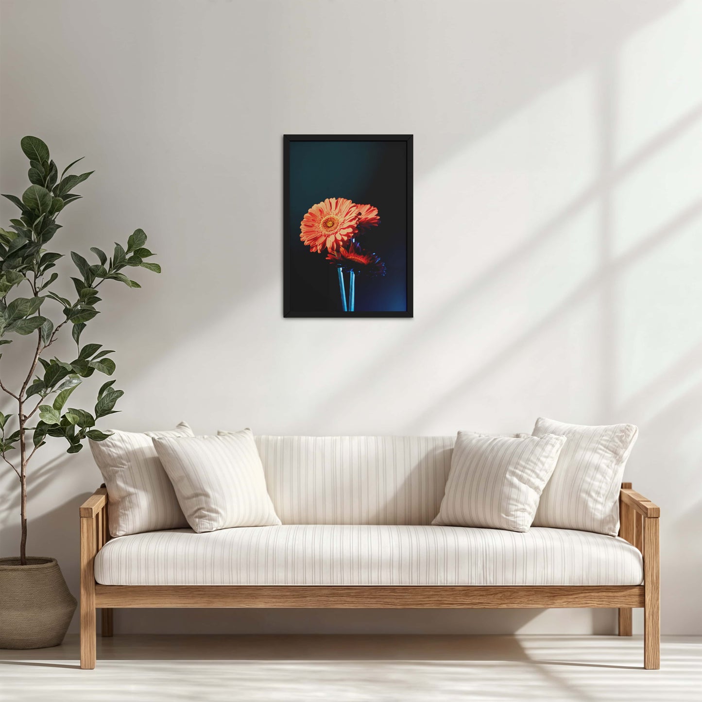 Living Room Cabinet Table Preview of Orange Charm – Daisy Flower Photo Frame Decor in Black Color Frame