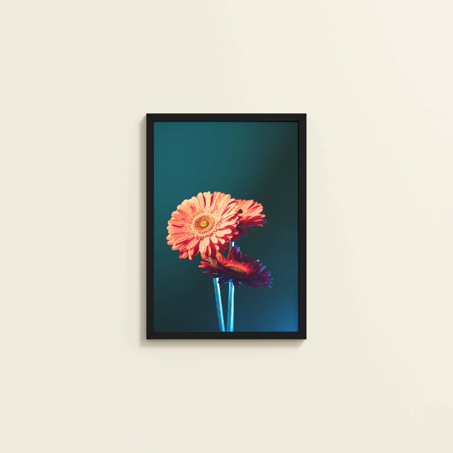 Wall View of Orange Charm – Daisy Flower Photo Frame Decor in Black Color Frame