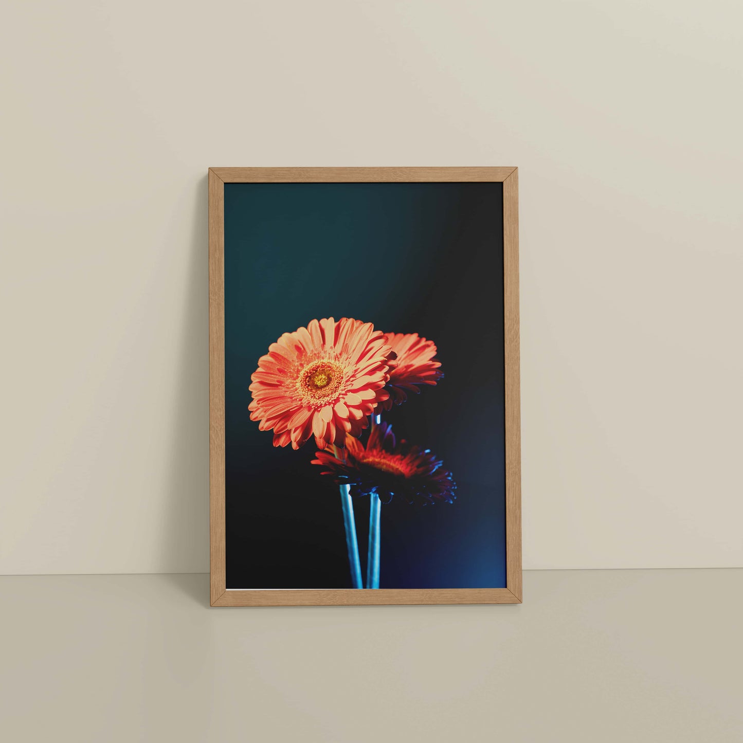 Floor View of Orange Charm – Daisy Flower Photo Frame Decor in Natrual Color Frame