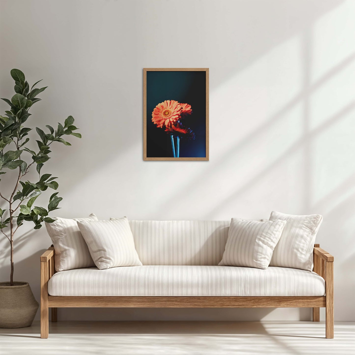 Living Room Cabinet Table Preview of Orange Charm – Daisy Flower Photo Frame Decor in Natrual Color Frame