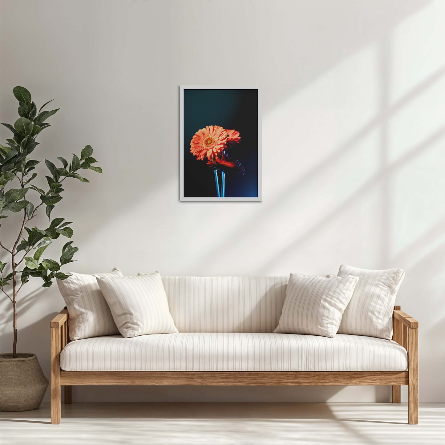 Living Room Cabinet Table Preview of Orange Charm – Daisy Flower Photo Frame Decor in White Color Frame