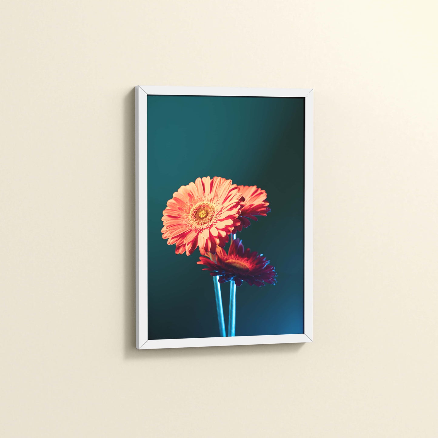 Side View of Orange Charm – Daisy Flower Photo Frame Decor in White Color Frame