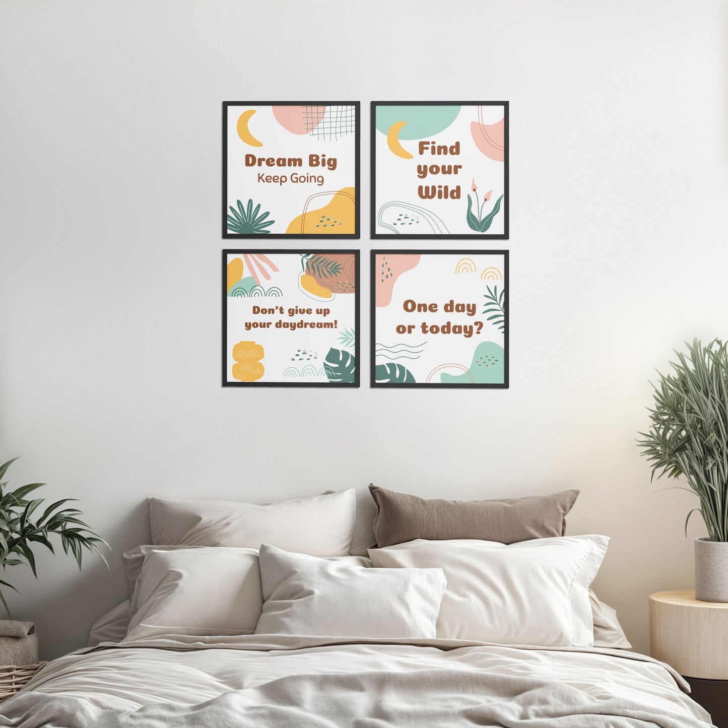 Bed Room Preview of Chase the Dream – Motivational Wall Art Set of 4 Frames in Black Color Frame