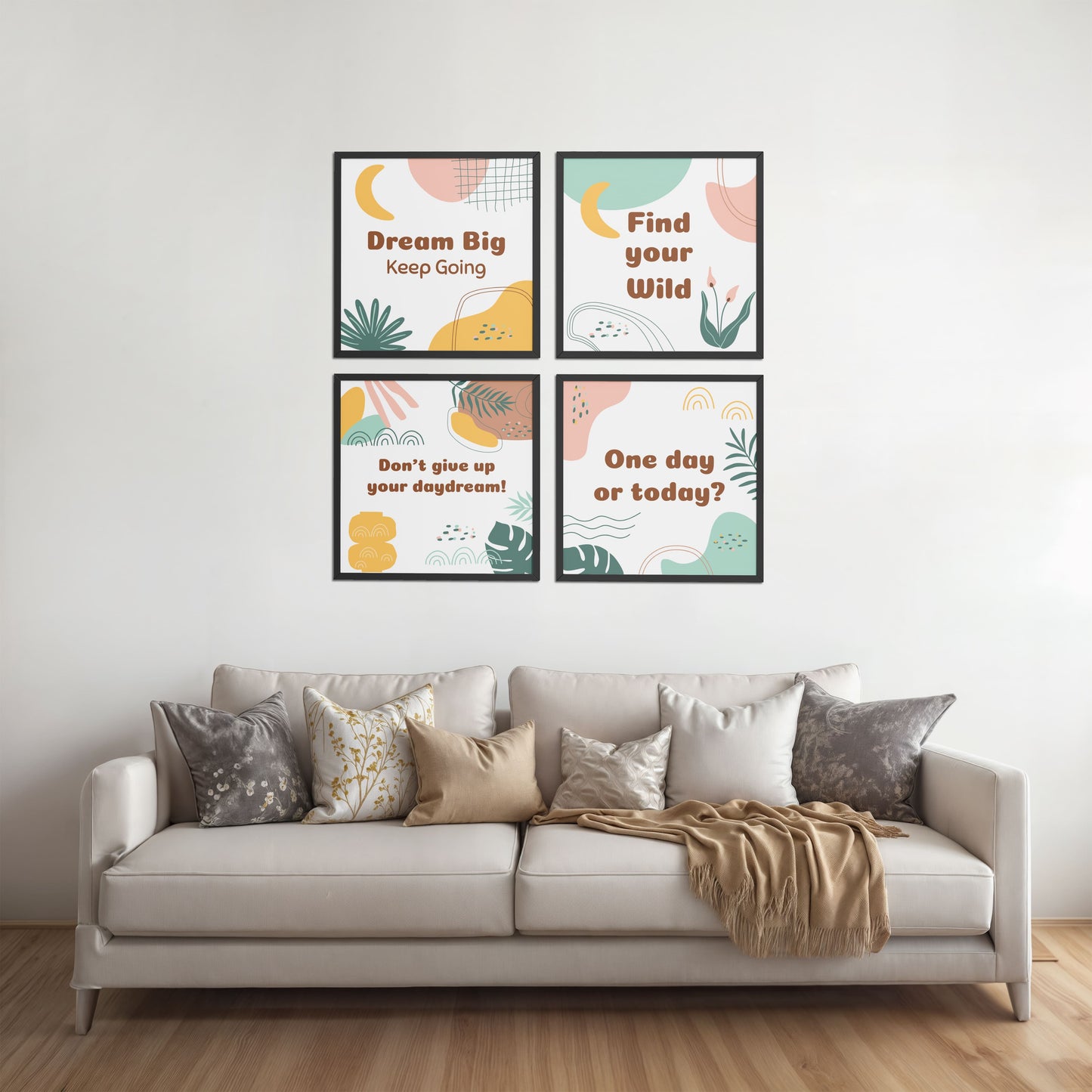 Living Room Sofa Preview of Chase the Dream – Motivational Wall Art Set of 4 Frames in Black Color Frame