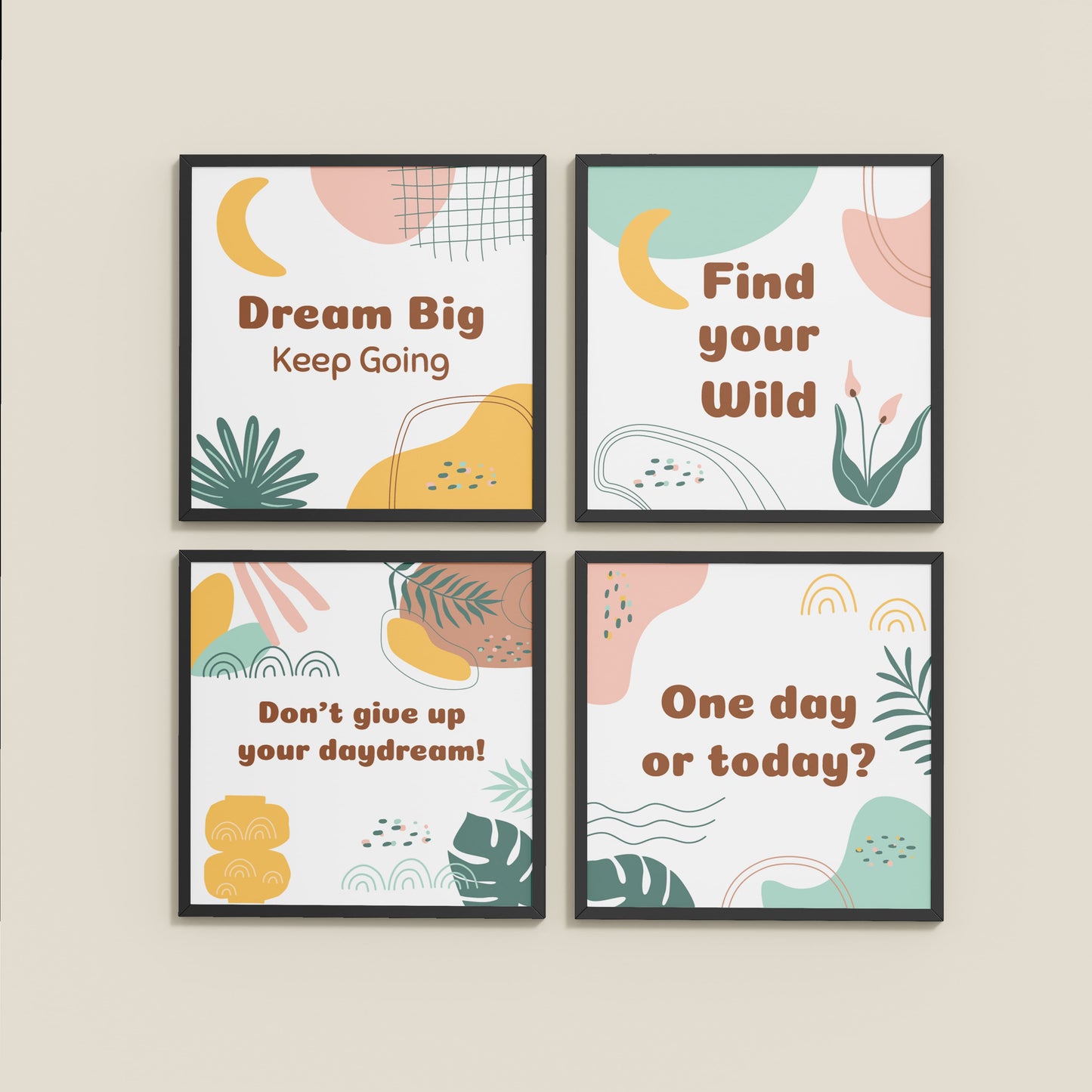 Wall View of Chase the Dream – Motivational Wall Art Set of 4 Frames in Black Color Frame