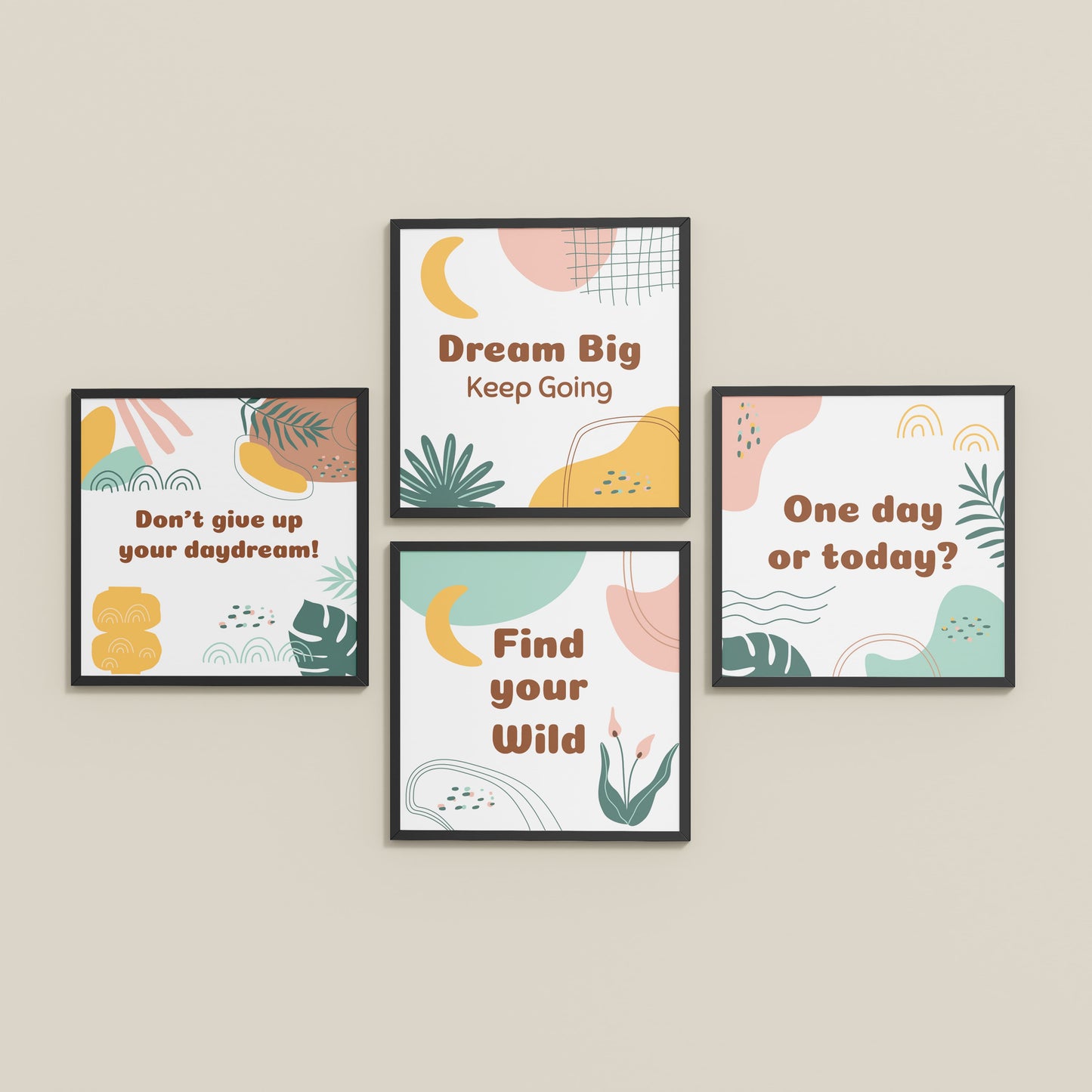 Inclined Floor View of Chase the Dream – Motivational Wall Art Set of 4 Frames in Black Color Frame