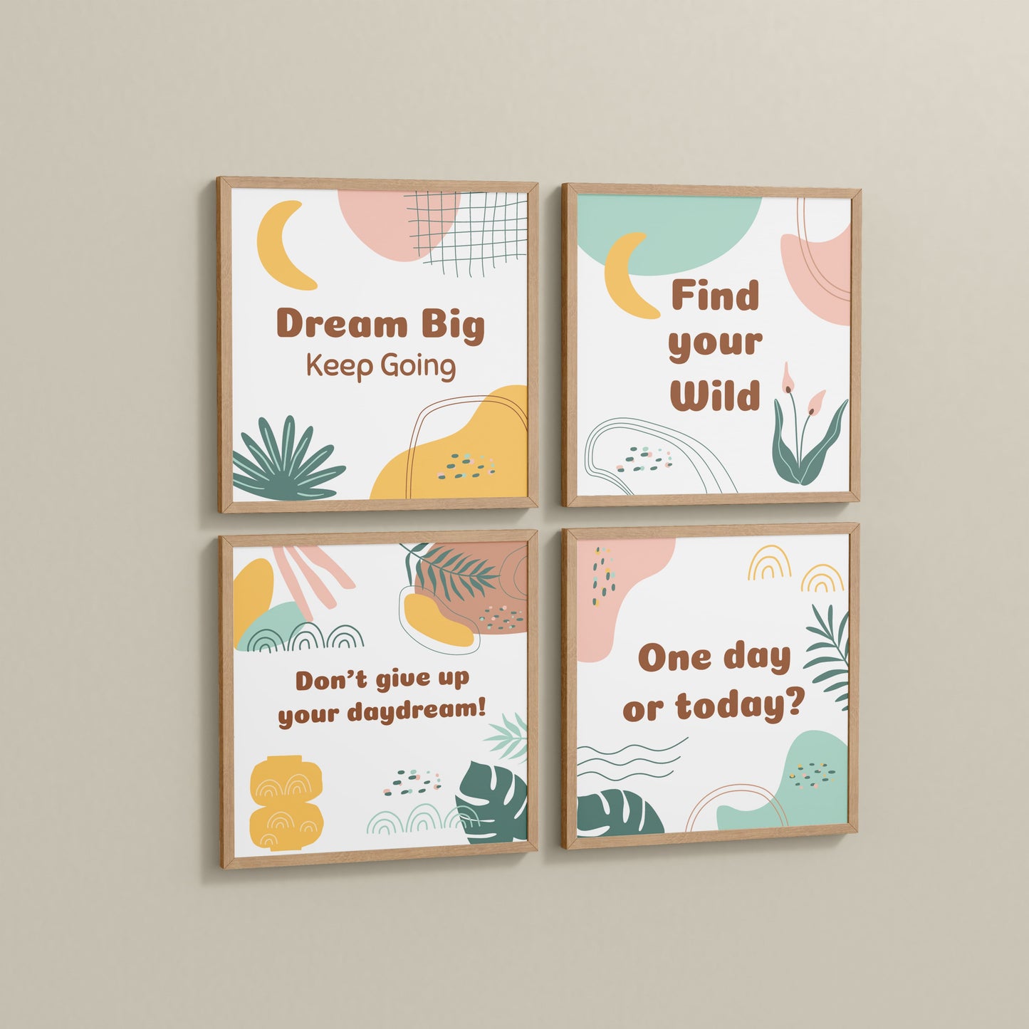 Side View of Chase the Dream – Motivational Wall Art Set of 4 Frames in Natrual Color Frame