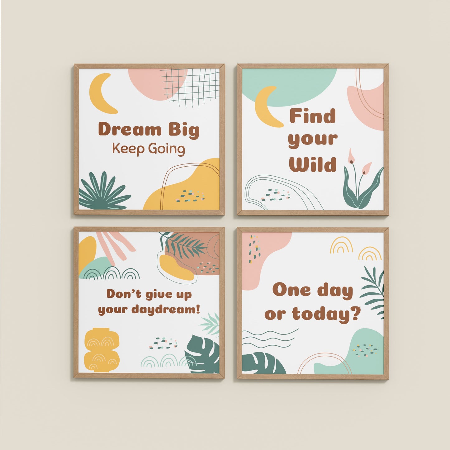 Wall View of Chase the Dream – Motivational Wall Art Set of 4 Frames in Natrual Color Frame