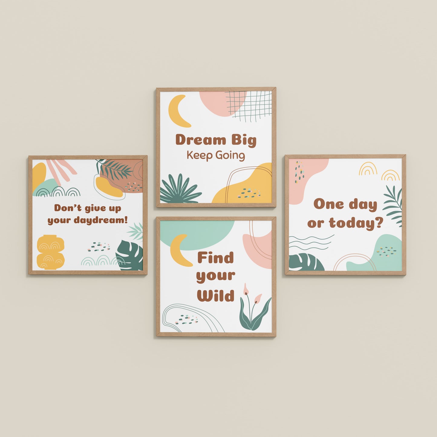 Inclined Floor View of Chase the Dream – Motivational Wall Art Set of 4 Frames in Natrual Color Frame