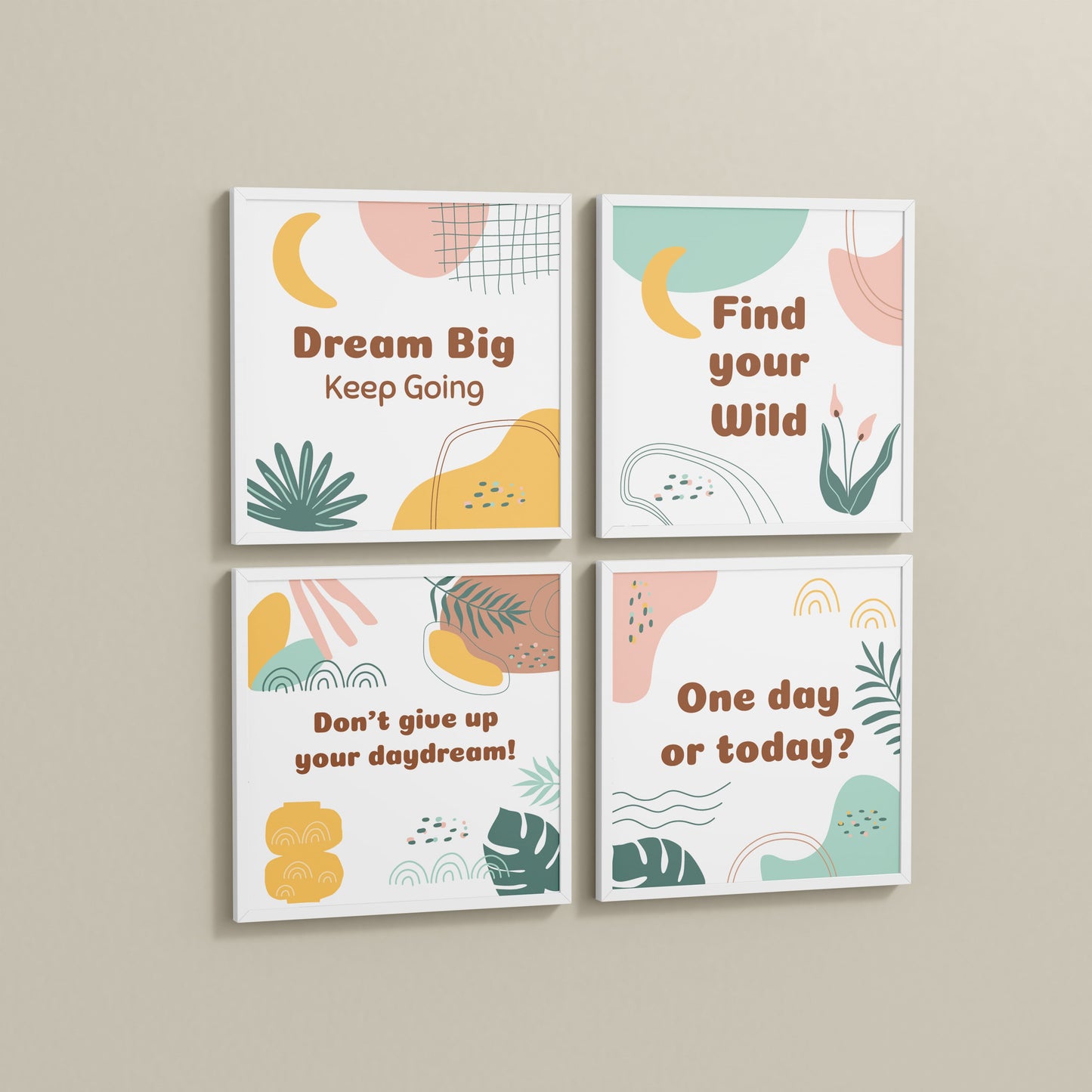 Side View of Chase the Dream – Motivational Wall Art Set of 4 Frames in White Color Frame
