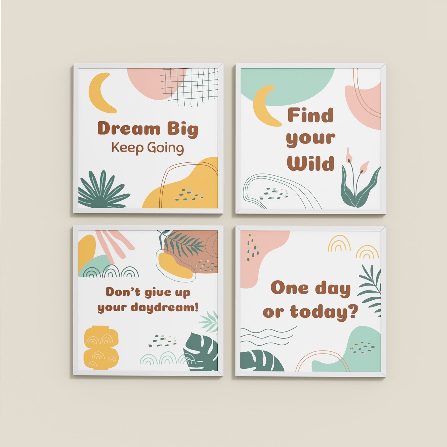 Wall View of Chase the Dream – Motivational Wall Art Set of 4 Frames in White Color Frame