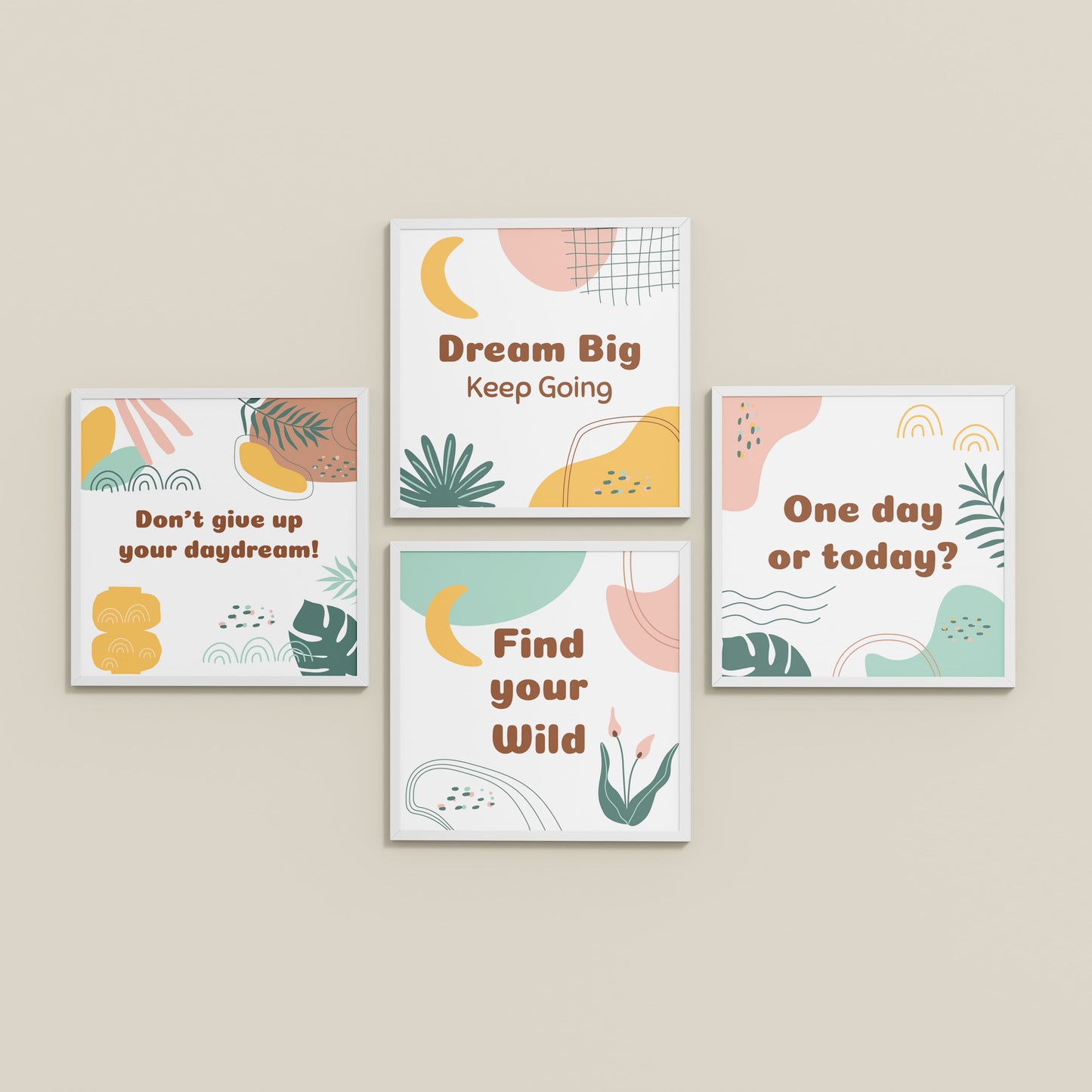 Inclined Floor View of Chase the Dream – Motivational Wall Art Set of 4 Frames in White Color Frame