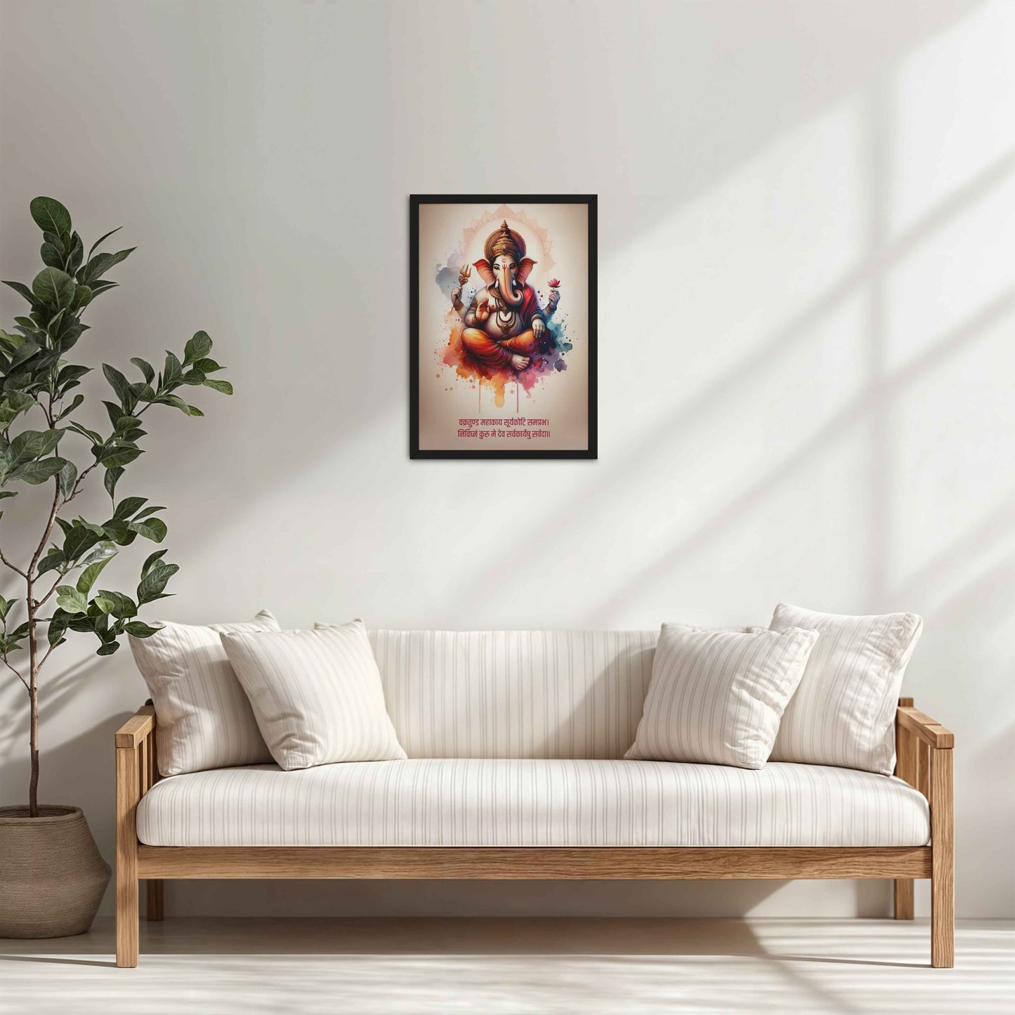 Semi Main Room View Ganesh Wall Frame with Mantra – Vakratunda Mahakaya in Black Frame