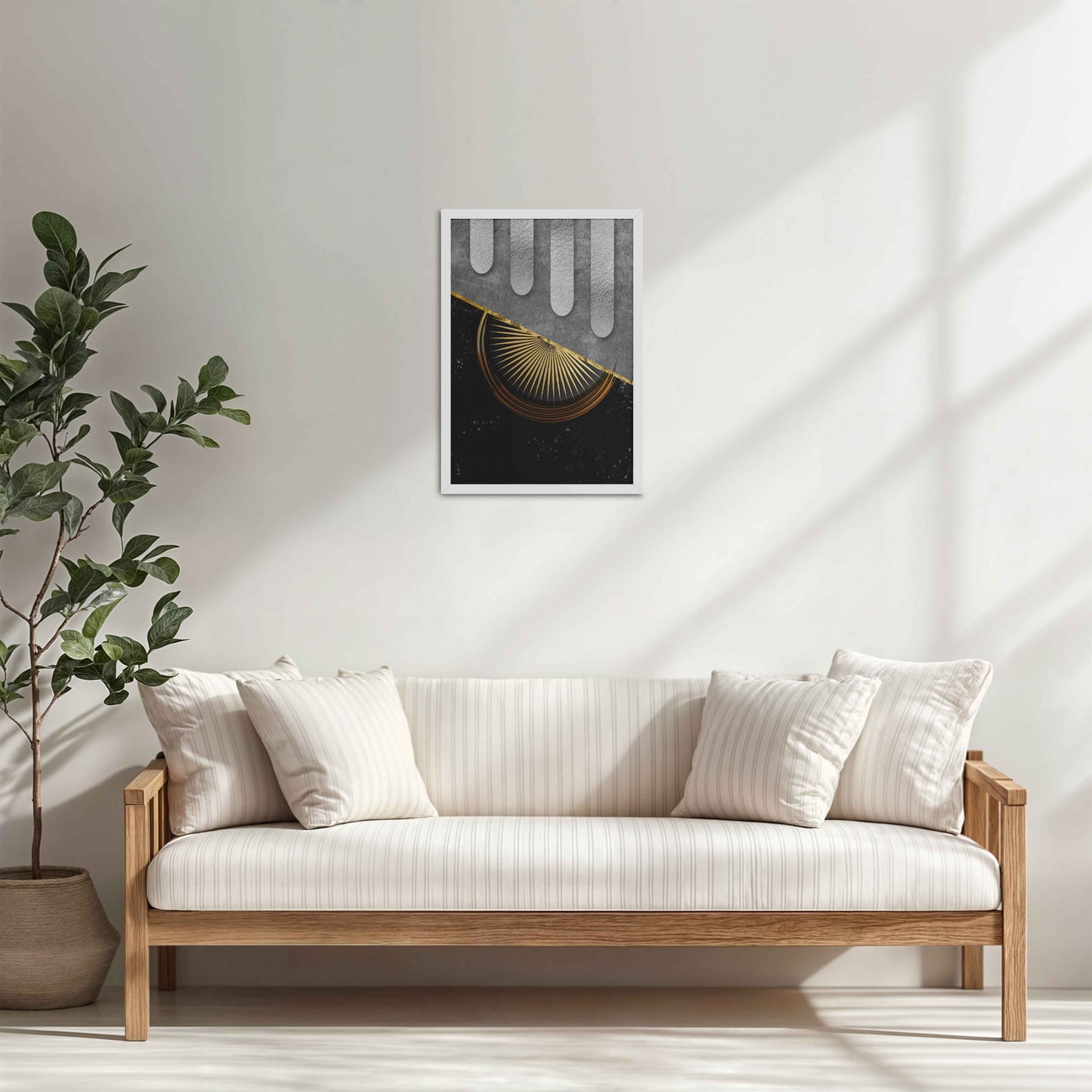 Living Room Cabinet Table Preview of Vertical Glam – Minimalist Black & Gold Nordic Geometric Art in White Color Frame