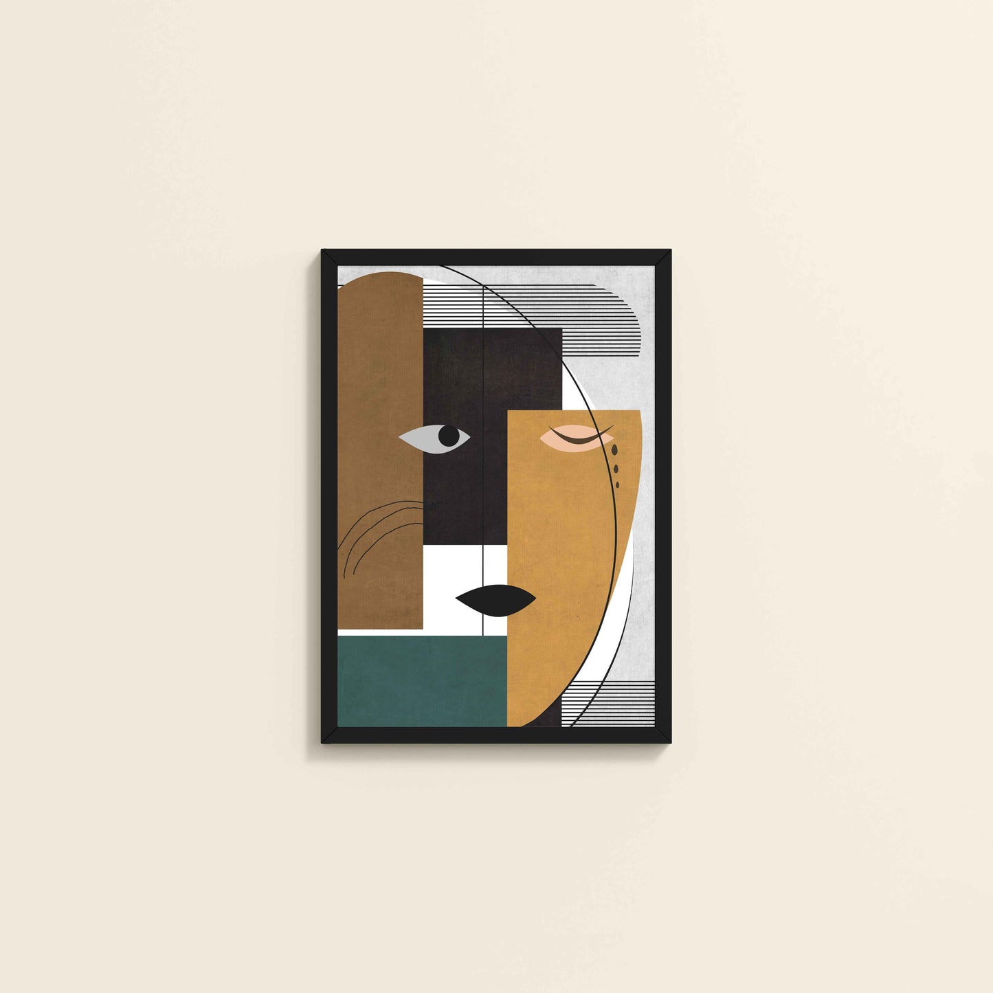 Wall View of GeoFace – Abstract Geometric Face Wall Art in Black Color Frame
