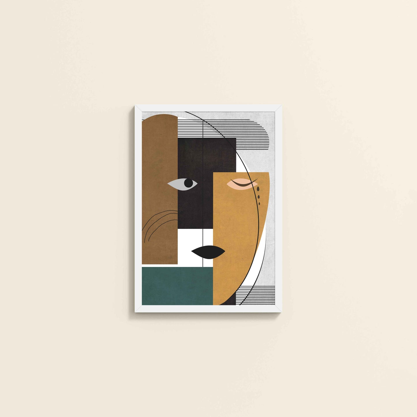 Wall View of GeoFace – Abstract Geometric Face Wall Art in White Color Frame