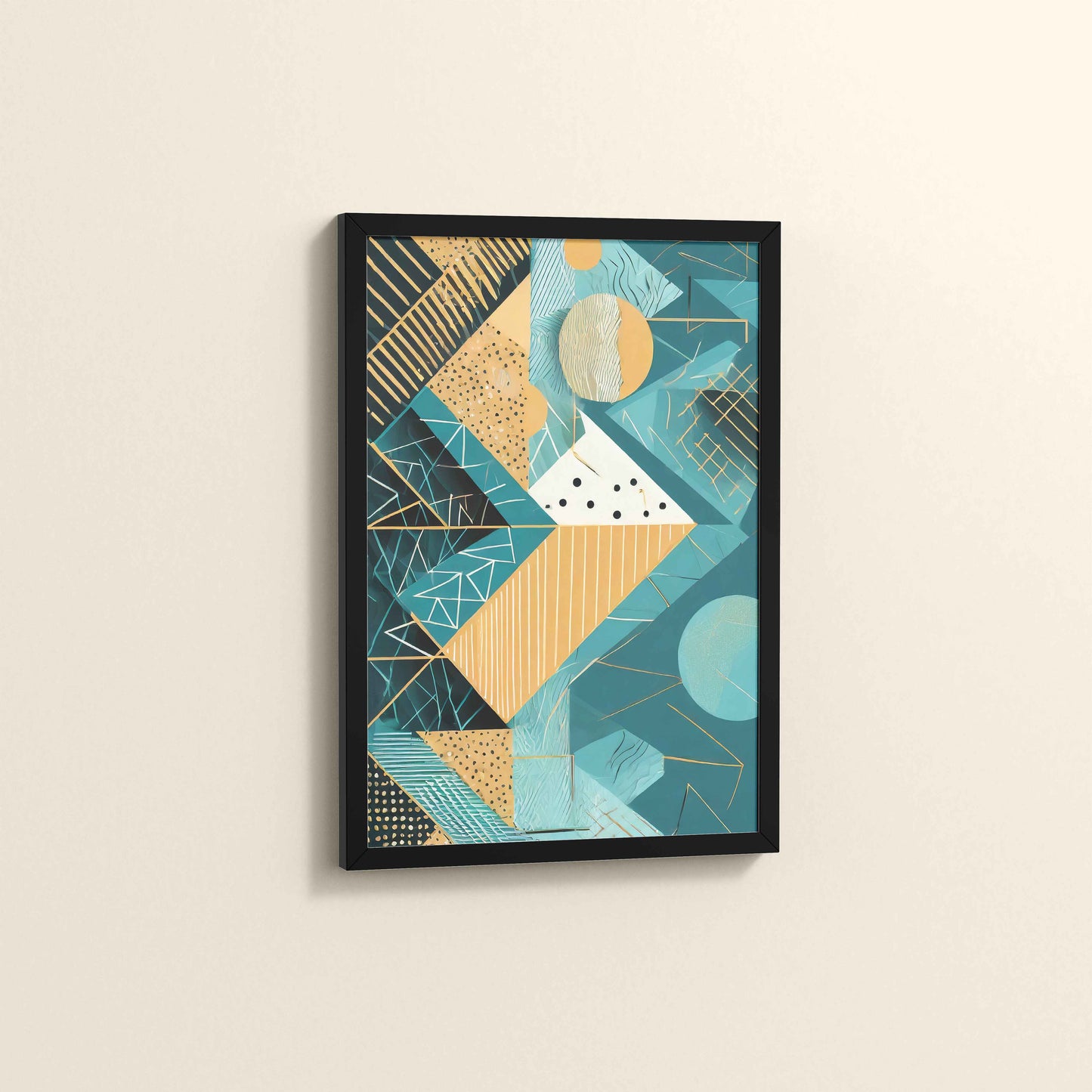 Side View of Vibrant Geometry – Minimalist Shapes Wall Art in Black Color Frame