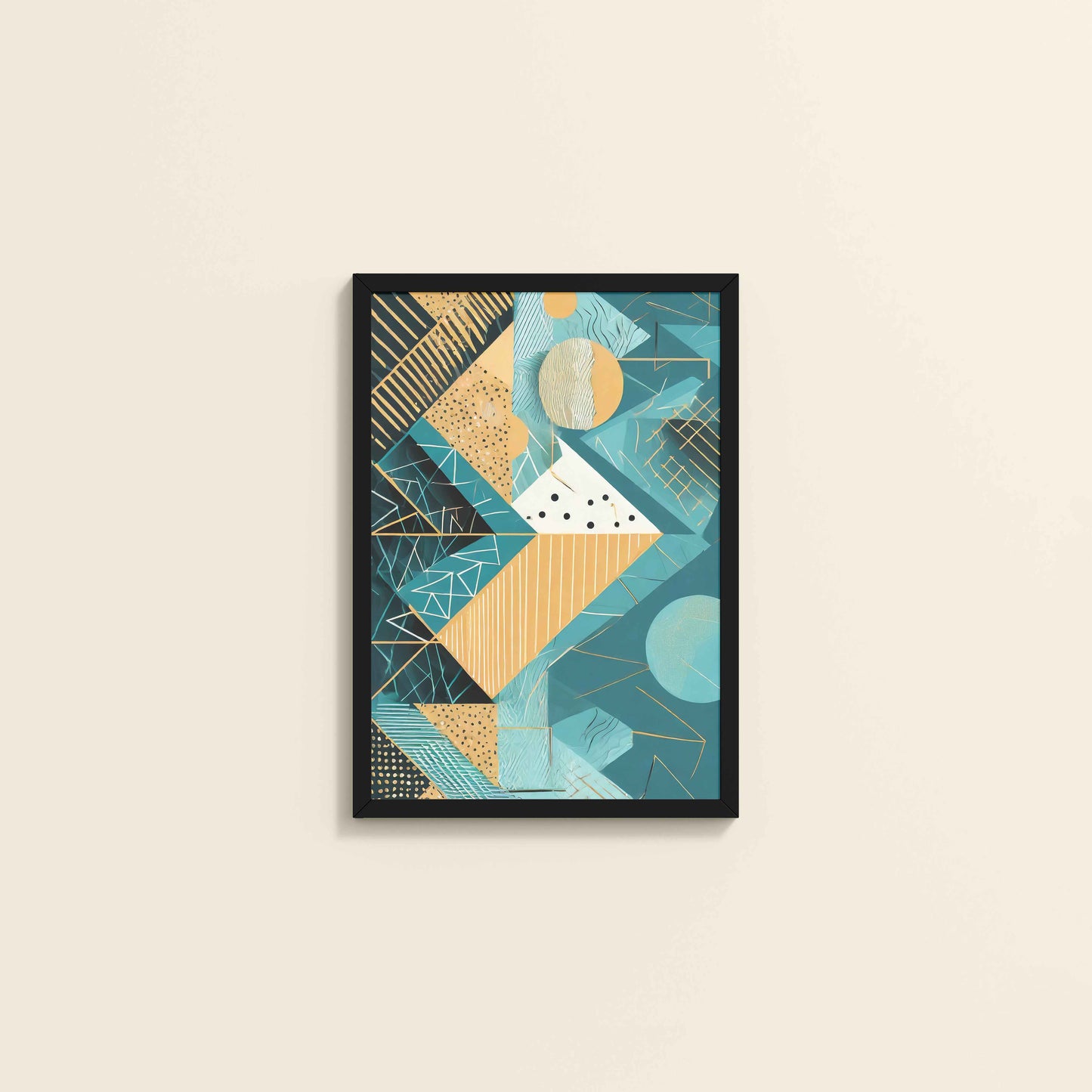Wall View of Vibrant Geometry – Minimalist Shapes Wall Art in Black Color Frame