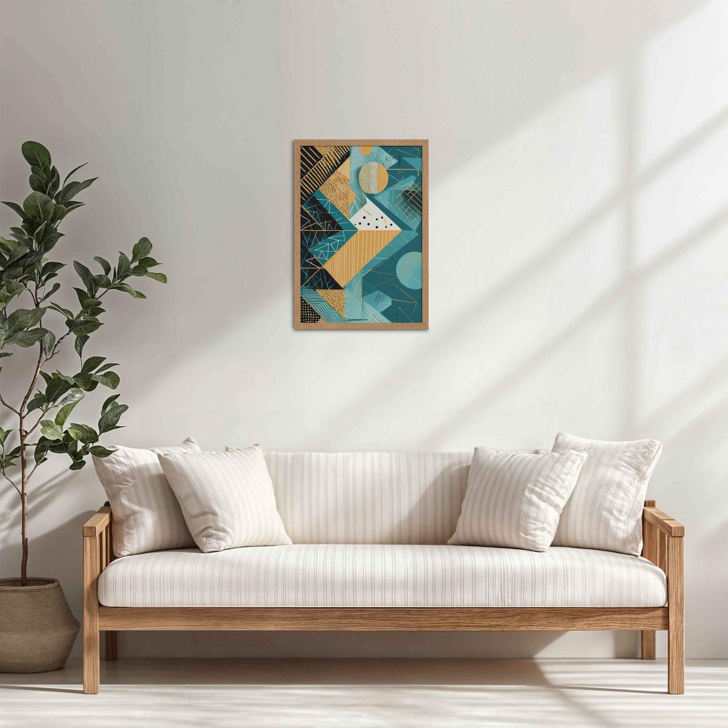 Living Room Cabinet Table Preview of Vibrant Geometry – Minimalist Shapes Wall Art in Natrual Color Frame