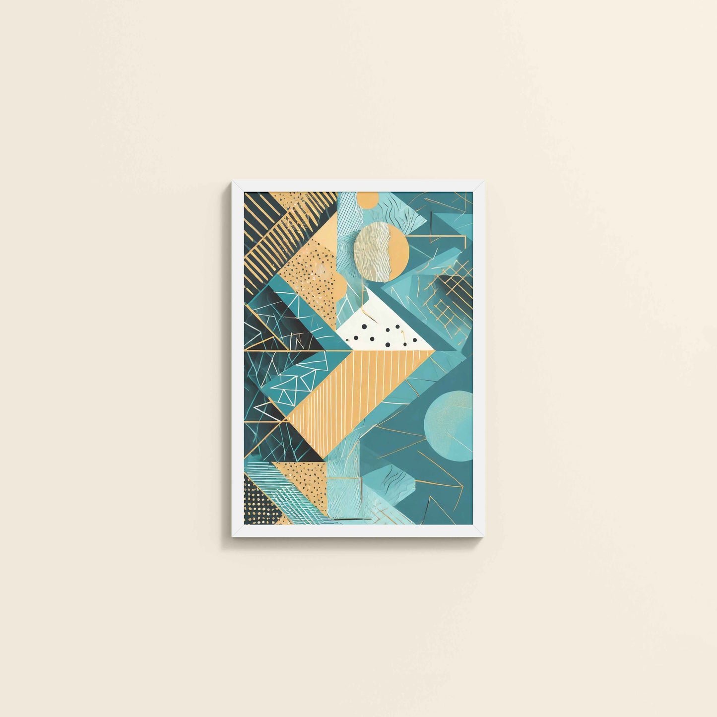 Wall View of Vibrant Geometry – Minimalist Shapes Wall Art in White Color Frame