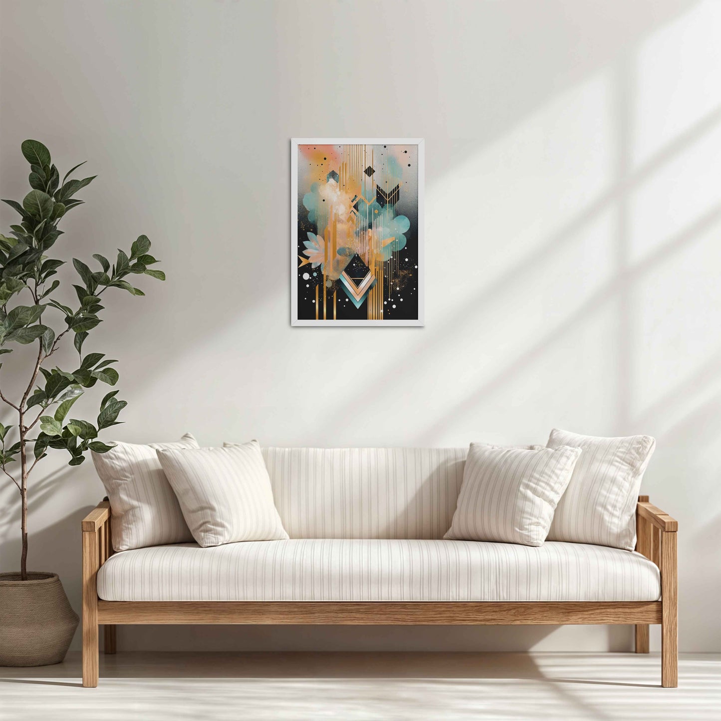 Living Room Cabinet Table Preview of Petal Patterns – Colorful Geometric Floral Art in White Color Frame
